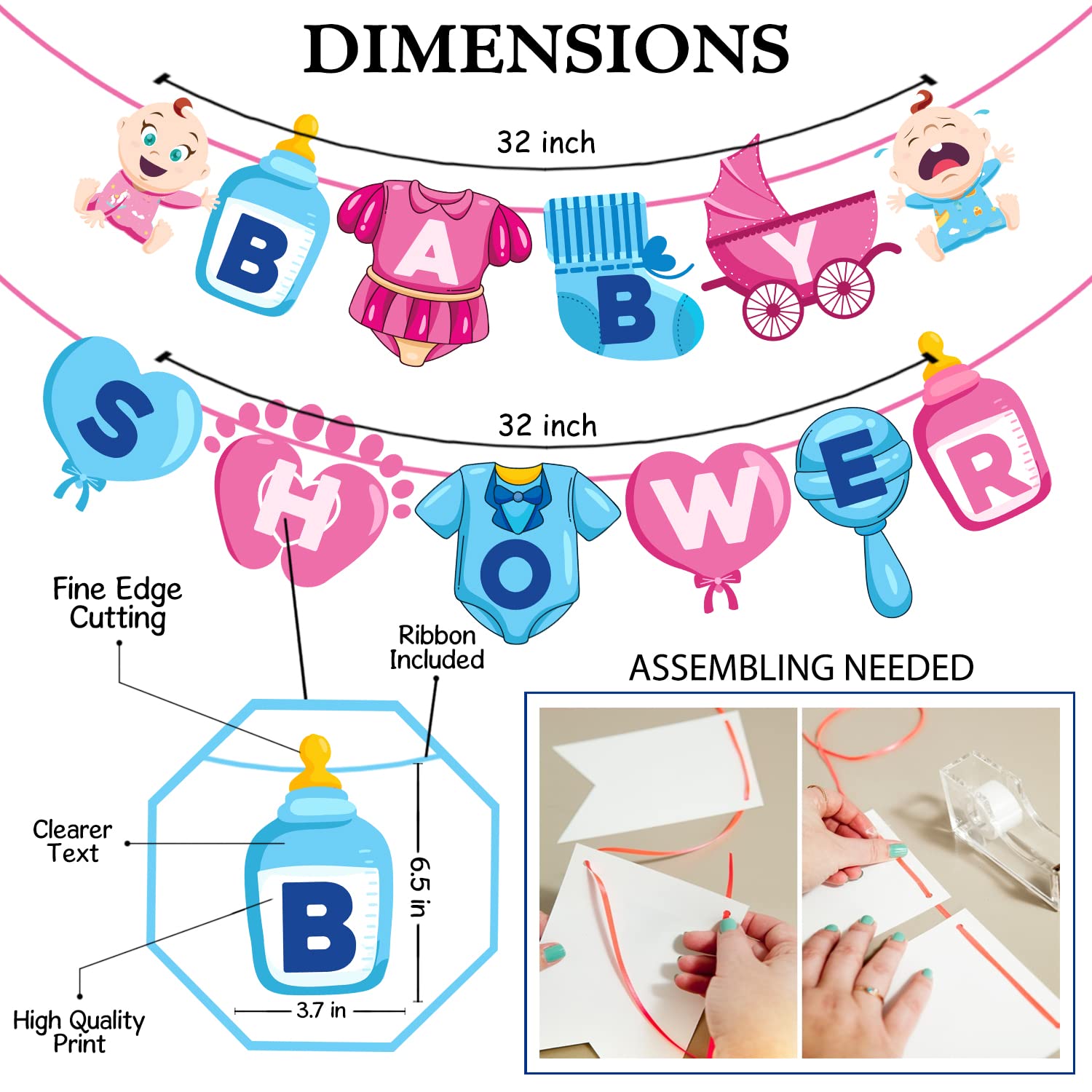 Zyozique Baby Shower Decorations Set - 26-Pack Party Supplies with Letter Paper Banner & Balloons for Gender Reveal, Newborn Celebration - Perfect for Nursery Decor and Baby Shower Theme Parties