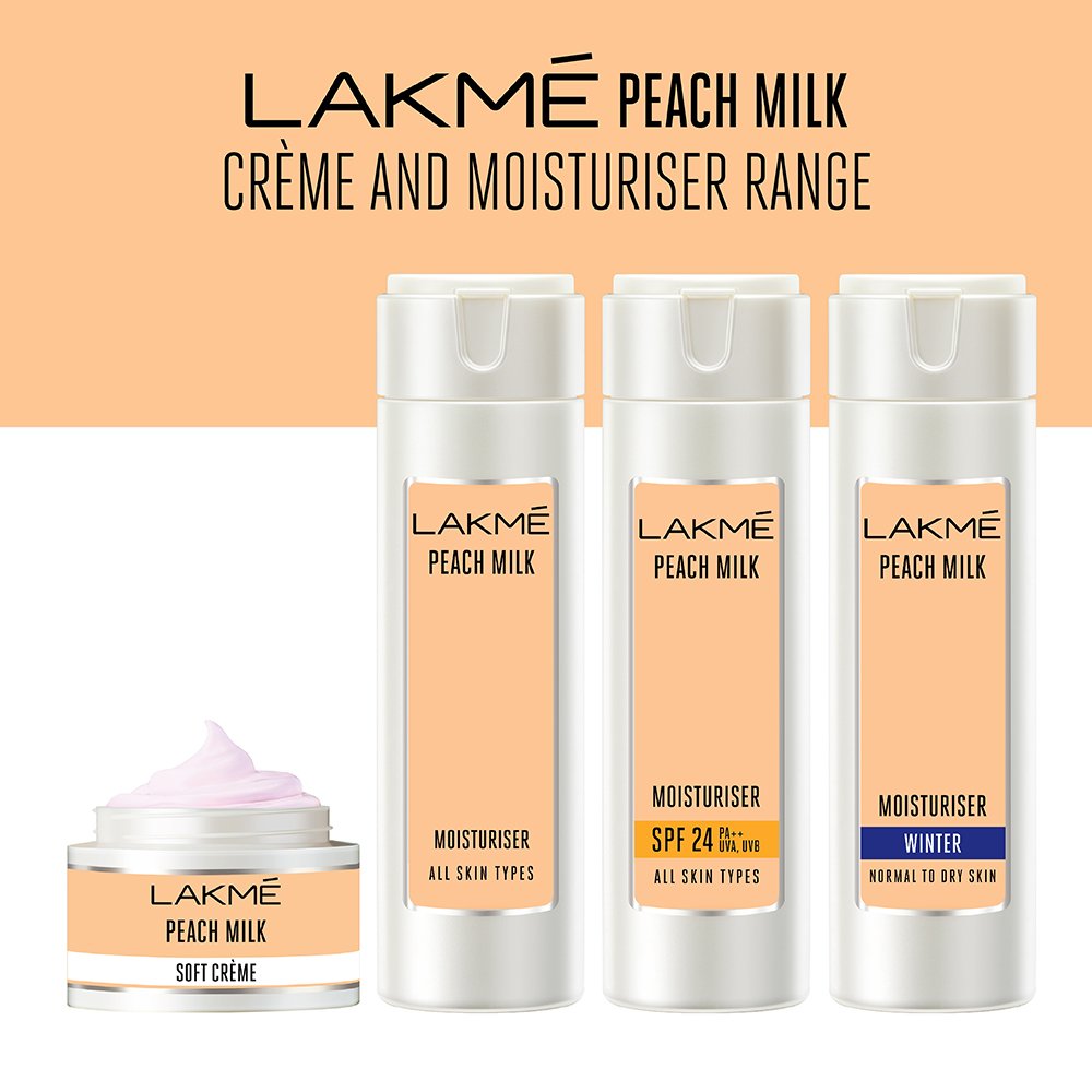 Lakmé Peach Milk Moisturizer Body Lotion - Lightweight, Non-Sticky, 12-Hour Hydration, 120ml - Perfect for Dry Skin & Daily Moisturizing Routine