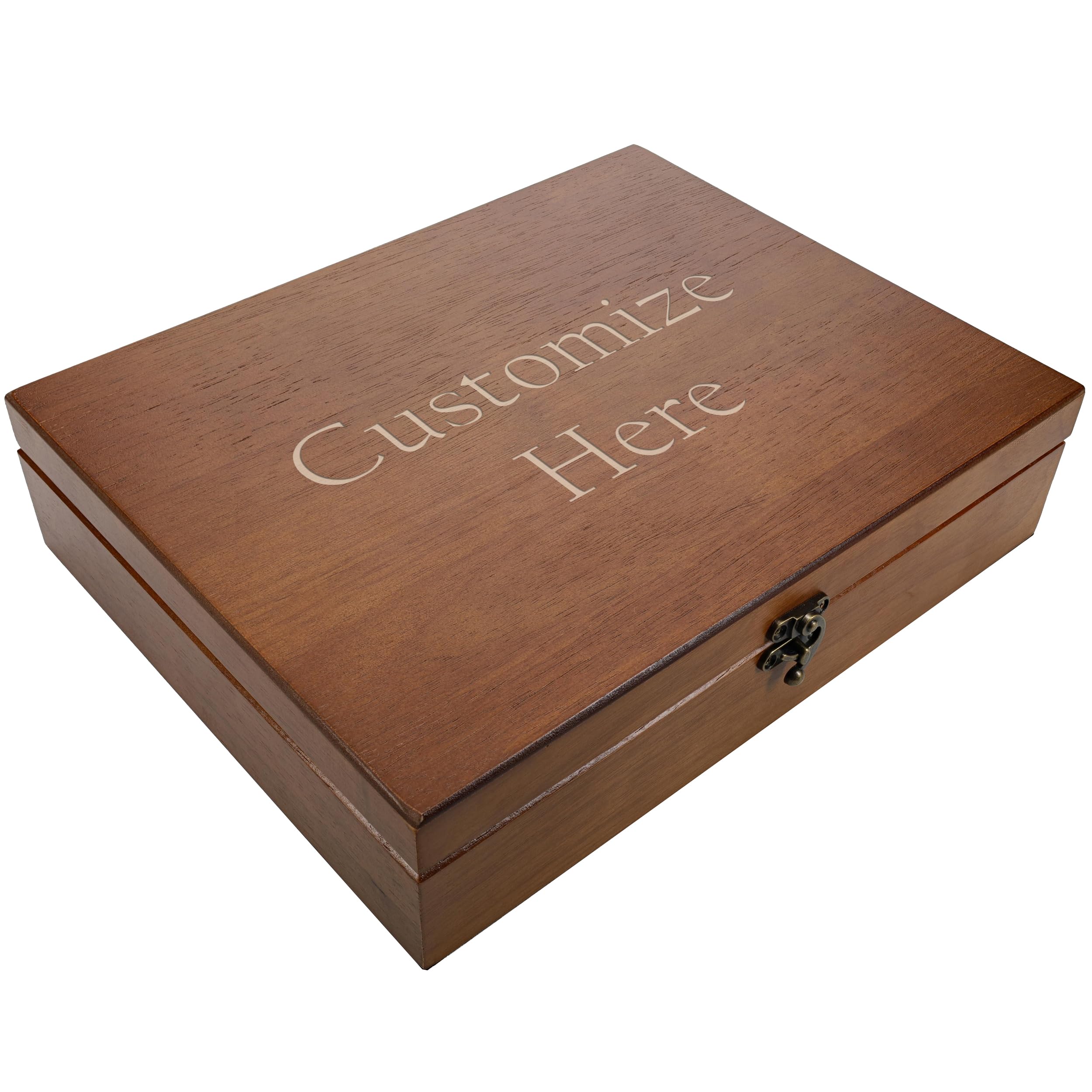 Custom Engraved Wooden Treasure Box with Brass Latch - Walnut Finish for Jewelry Storage