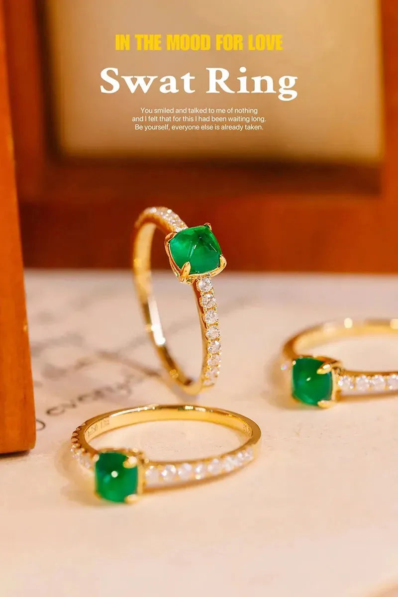 18K Yellow Gold Emerald Ring for Women - Elegant Shiny Wedding Band with Natural Gemstone & Diamond Accents | Luxury Jewelry Gift for Anniversary, Engagement & Special Occasions