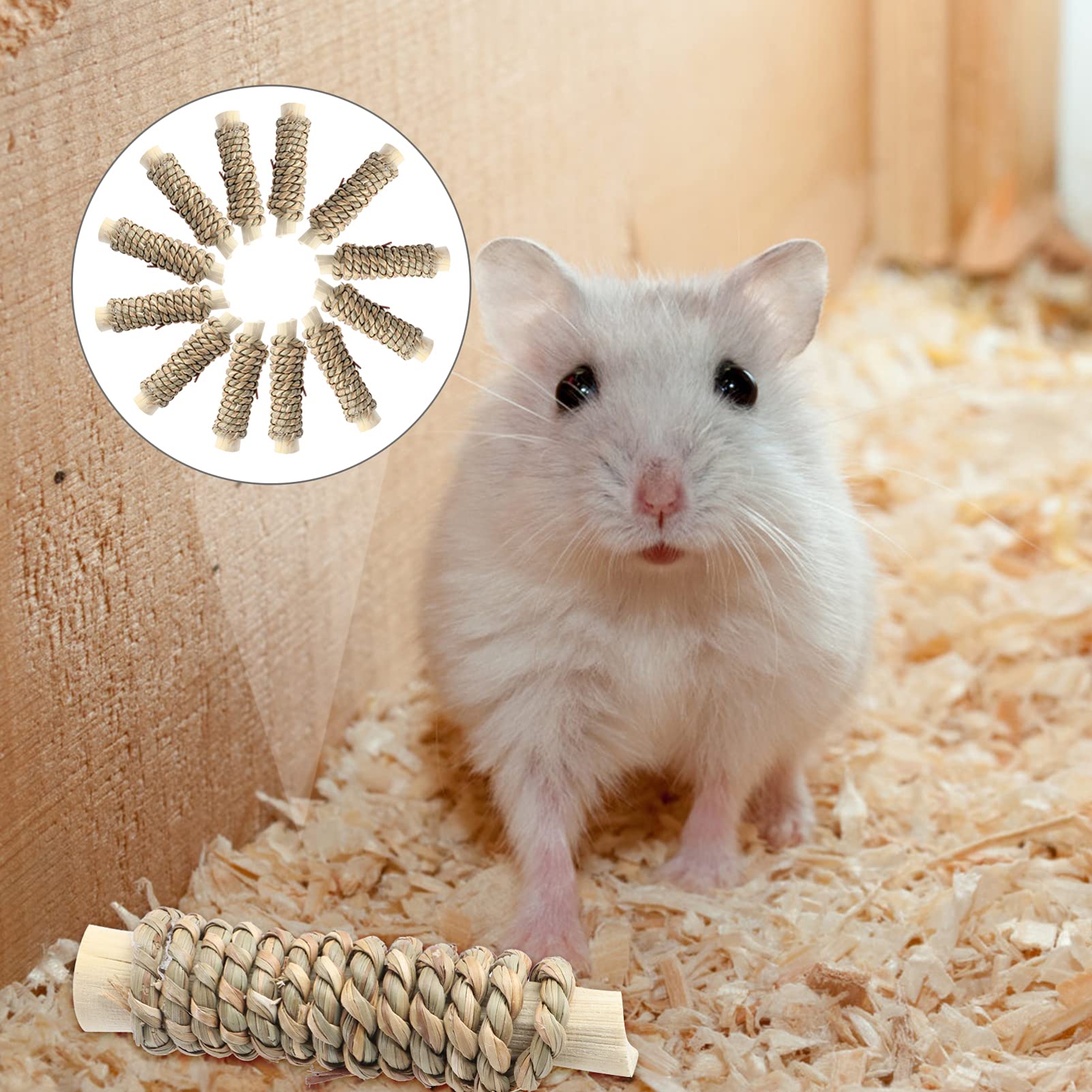 Balacoo 2-Pack Natural Wooden Hamster Chew Toys - Small Animal Teething & Foraging Toys for Hamsters, Chinchillas, Puppies & Parrots - Safe Biting & Grinding Orb for Pet Dental Care & Cage Enrichment