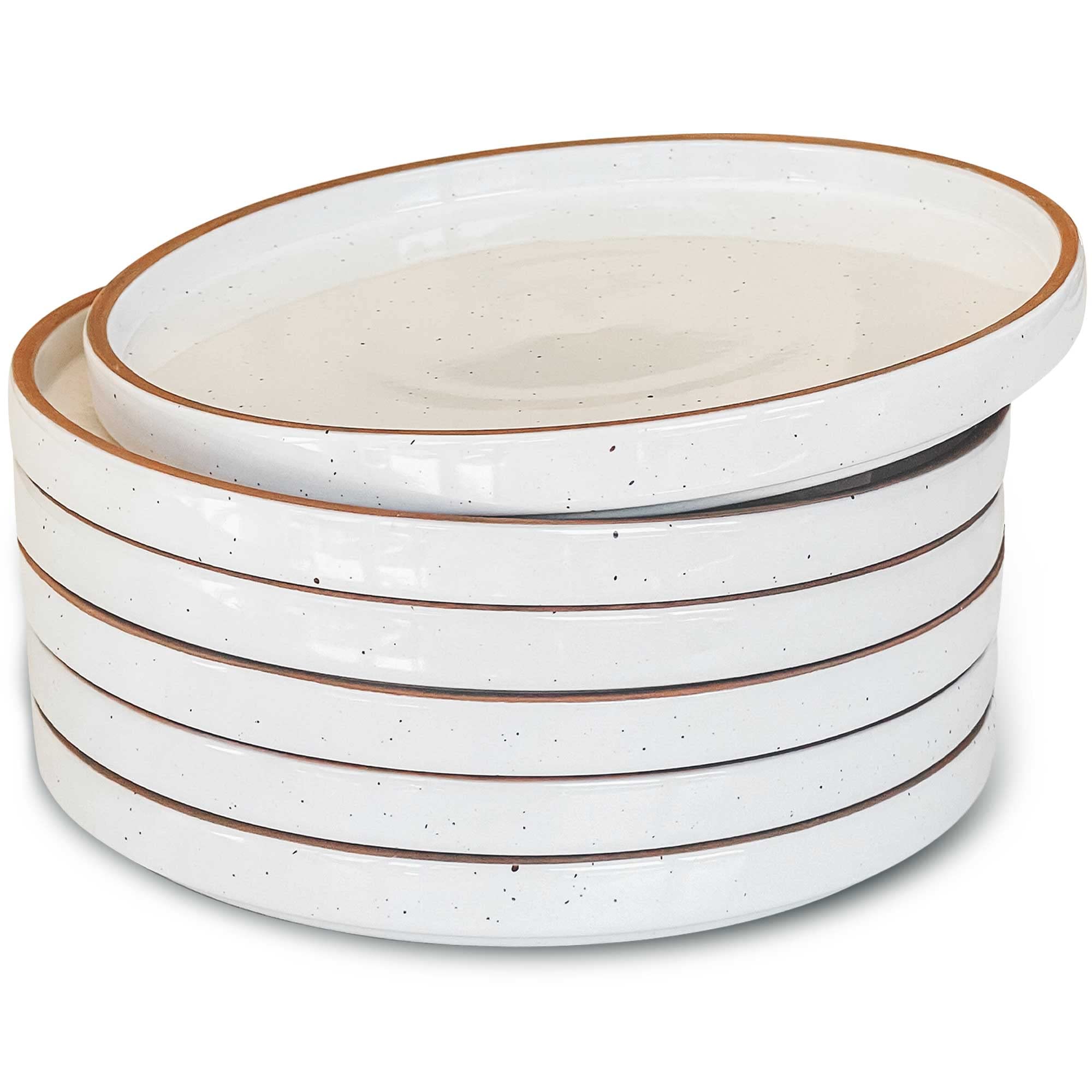 Mora Ceramic Flat Plates Set of 6 - 8 Inch Porcelain Dinner Plates for Dessert, Salad, Appetizer & Small Lunch | Microwave, Oven & Dishwasher Safe | Scratch Resistant Vanilla White Kitchen Dishes | Perfect for Dining, Entertaining & Everyday Meals