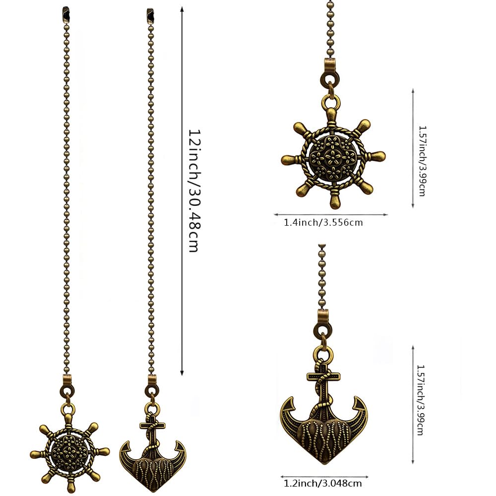 2-Pack Anchor & Wheel Pull Chain Extenders for Ceiling Fans and Lights - Bronze Ball Chain Connectors - Easy Installation for Home, Office, and Bedroom Lighting Fixtures