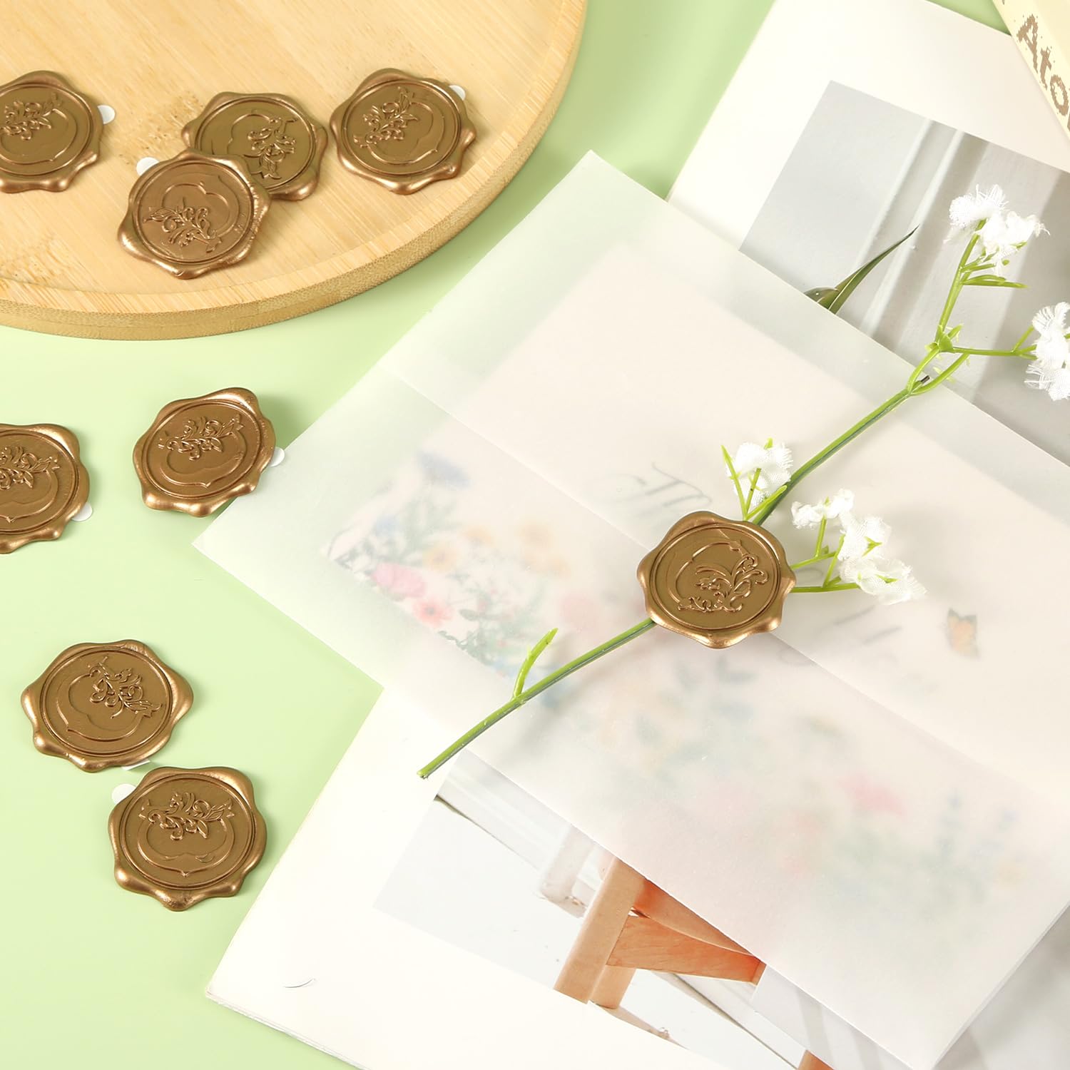 50pcs Self-Adhesive Wax Seal Stickers - Gold Alphabet Letter Seals for Wedding Invitations, Christmas Cards & Envelopes | Elegant Bronze Decorative Seals for DIY Crafts, Party Favors & Gift Wrapping