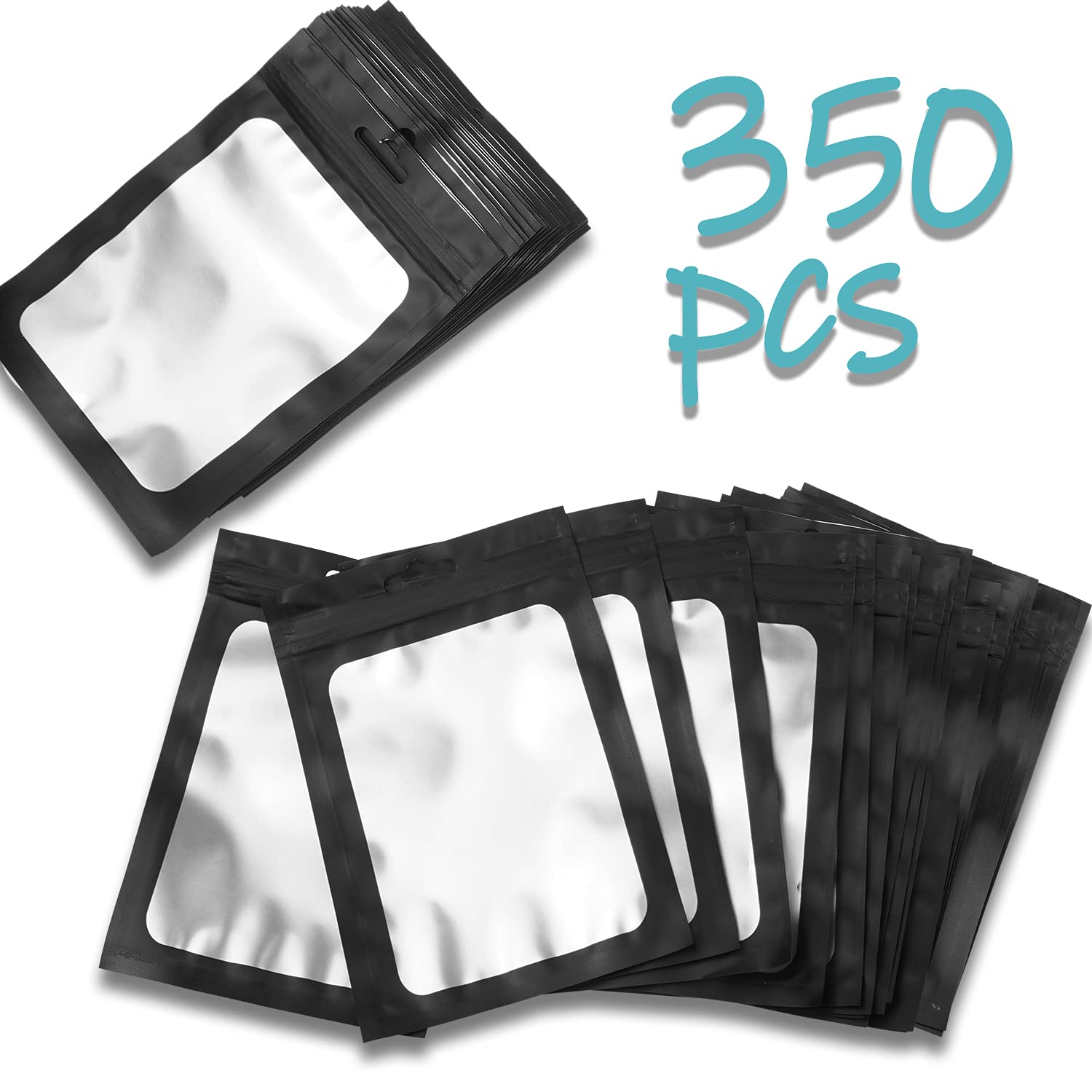 350-Piece Resealable Food Storage Bags with Clear Window (4×6 Inch Black) | Reusable, Airtight Packaging for Small Business, Christmas Treats & Meal Prep | Perfect for Snacks, Cookies, Candy & Party Favors