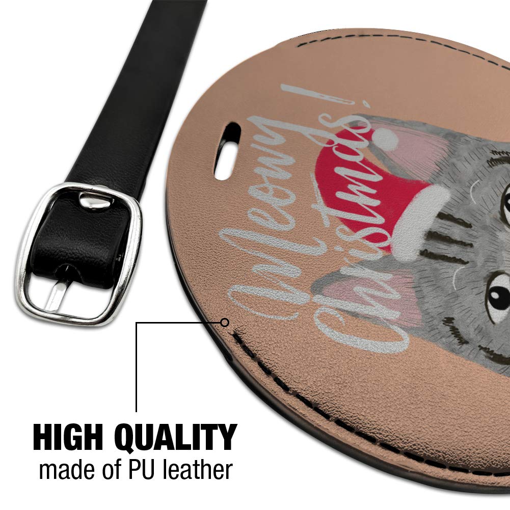 Meowy Merry Christmas Cat Sweater Round Leather Luggage Tag - Cute Pet ID Tag for Cats & Dogs - Perfect for Holiday Travel & Gift Giving