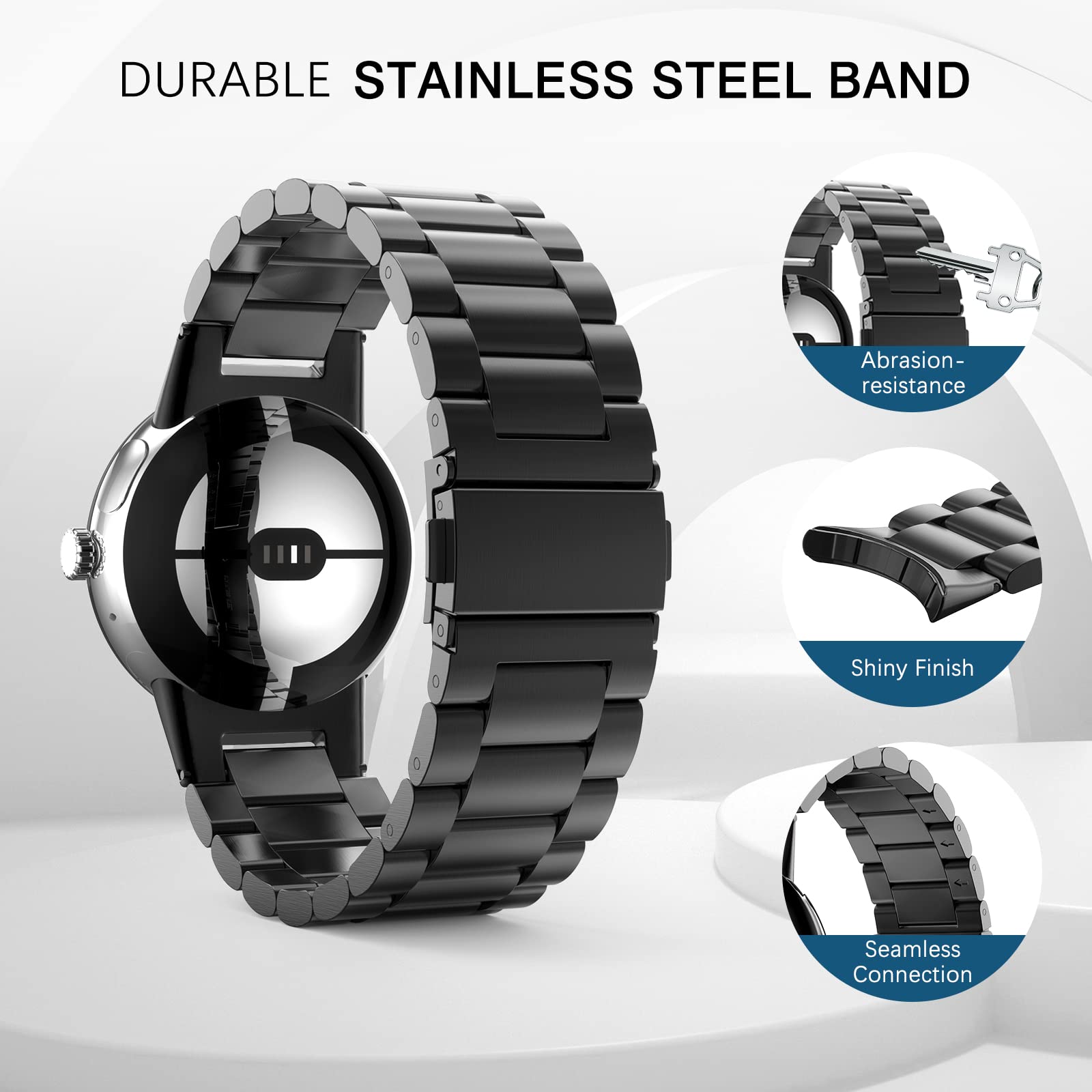 Premium Stainless Steel Watch Band for Google Pixel Watch 3 41mm/Pixel Watch 2/Pixel Watch - Durable Metal Replacement Strap for Men & Women (Black) - Perfect for Workouts, Office Wear & Everyday Use