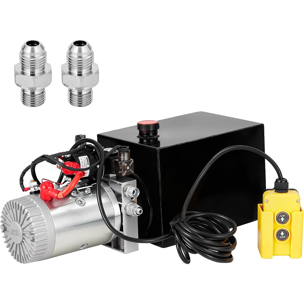 GARVEE 12V Double Acting Hydraulic Power Unit with 4 Quart Steel Tank - Heavy Duty Hydraulic Pump for Dump Trailers, Car Lifting Platforms, and Industrial Equipment