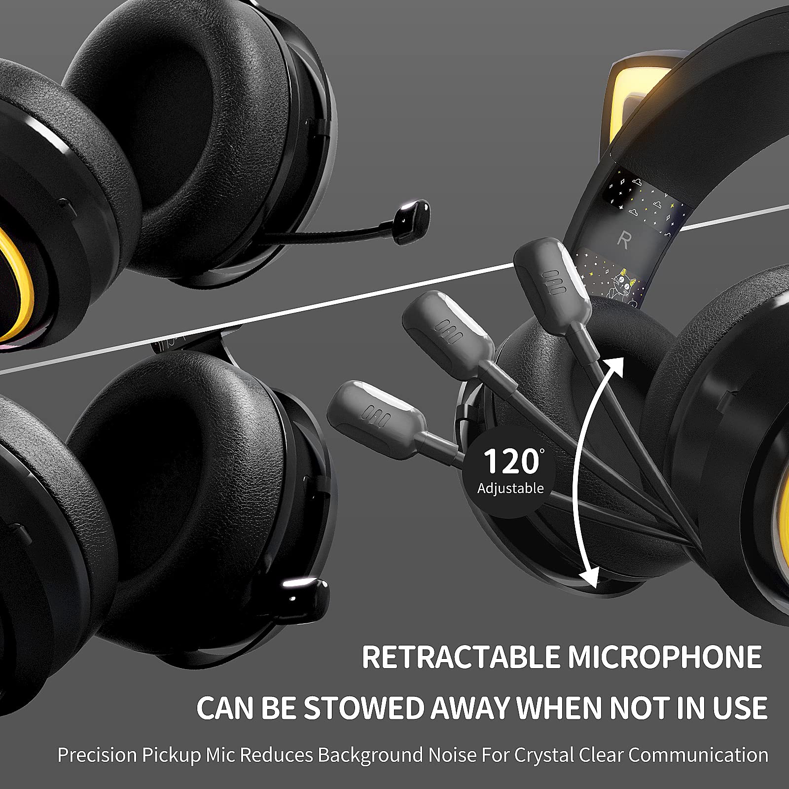 Wireless Gaming Headset with Cat Ears - Bluetooth Headphones for PC, PS5, Xbox & Smartphone - Retractable Mic, 7.1 Surround Sound, 50mm Drivers, RGB Lighting - Cute Cat Ear Headphones for Girls (Black) - Perfect for Gaming, Streaming & Online Classes