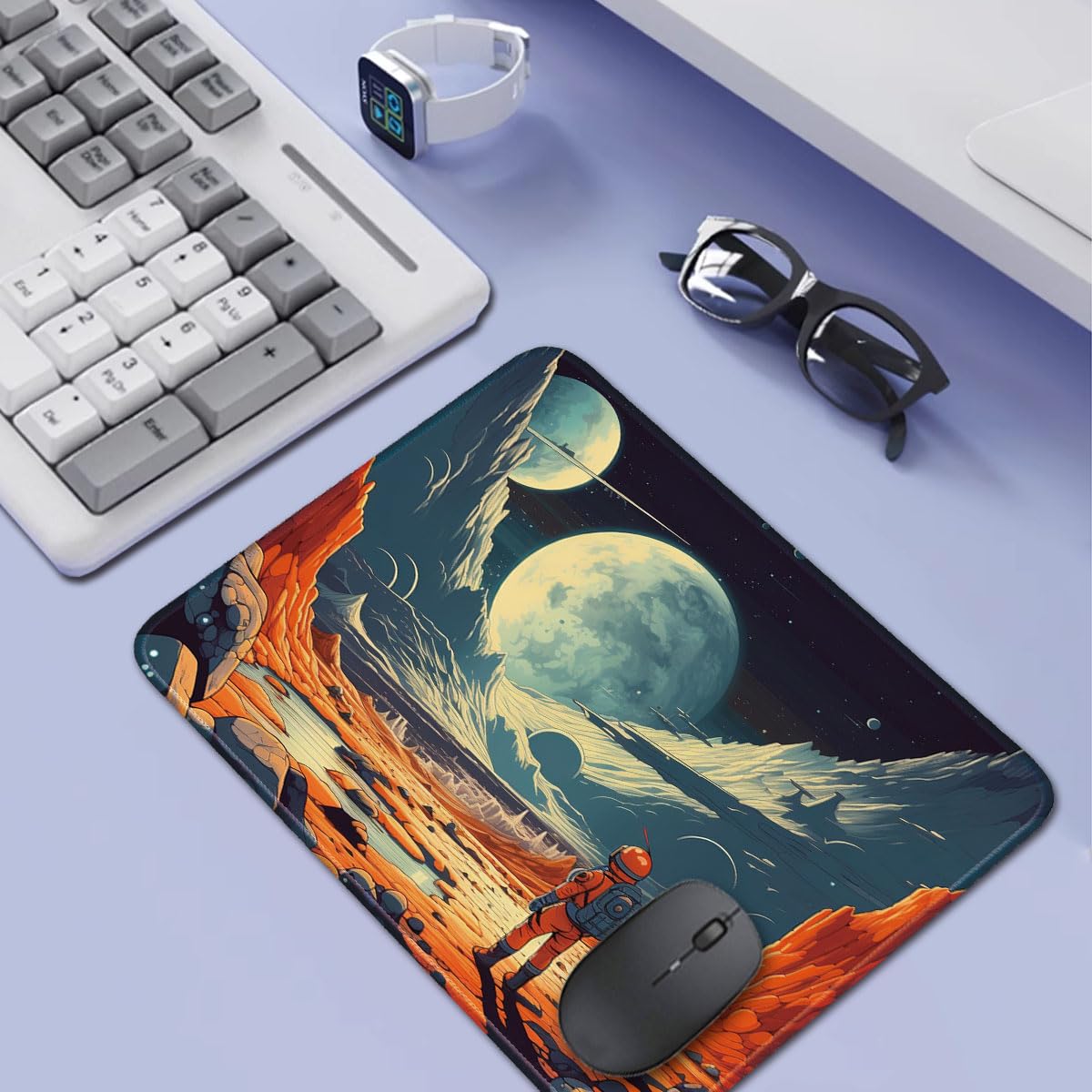 Space Themed Gaming Mouse Pad - Vibrant Color Non-Slip Cloth Surface (26x21cm) for Laptop & PC Gamers | Perfect for Office, Home & Esports