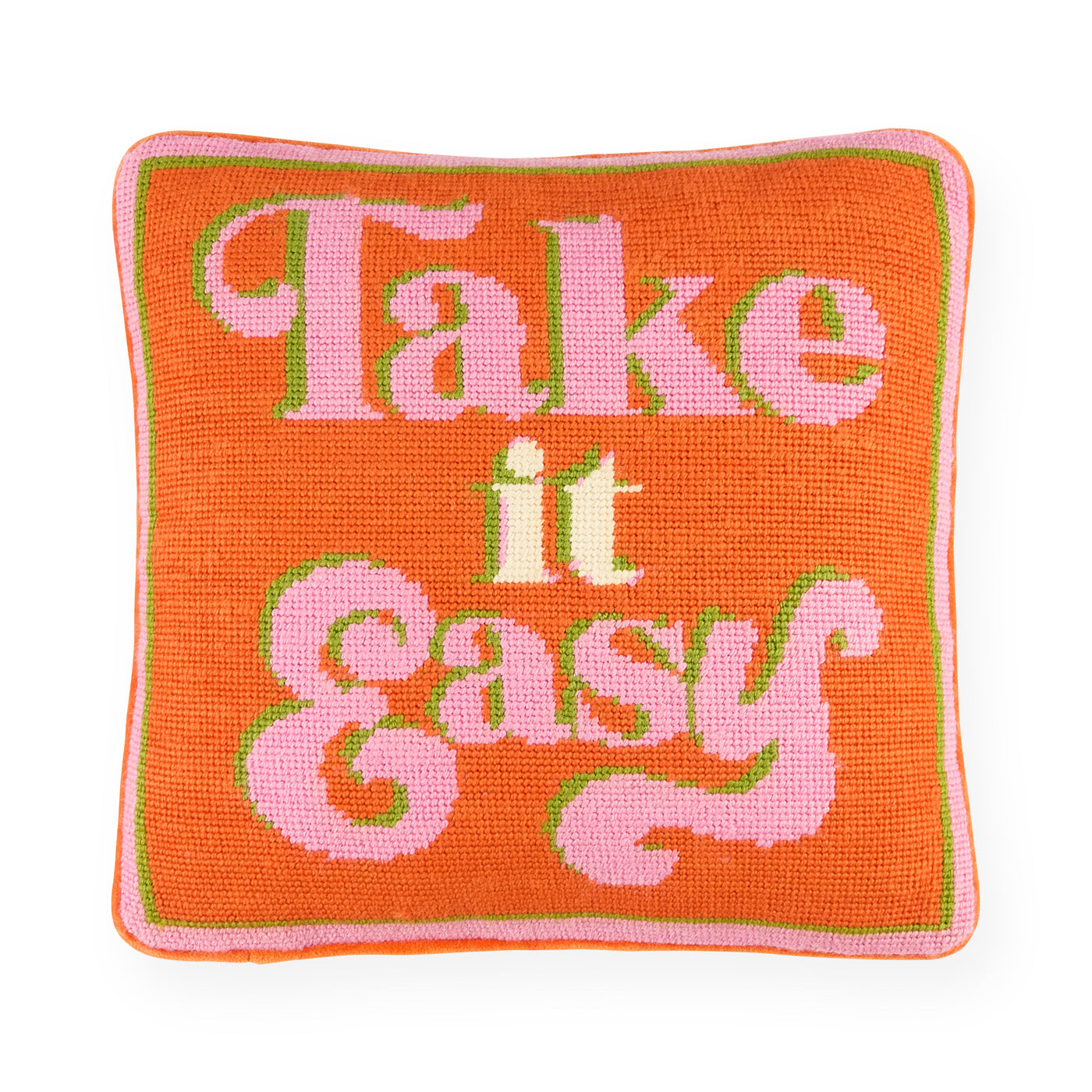 Take It Easy Needlepoint Pillow - Handmade Decorative Throw Pillow for Sofa, Bed & Home Decor - Perfect for Living Room, Bedroom & Cozy Relaxation