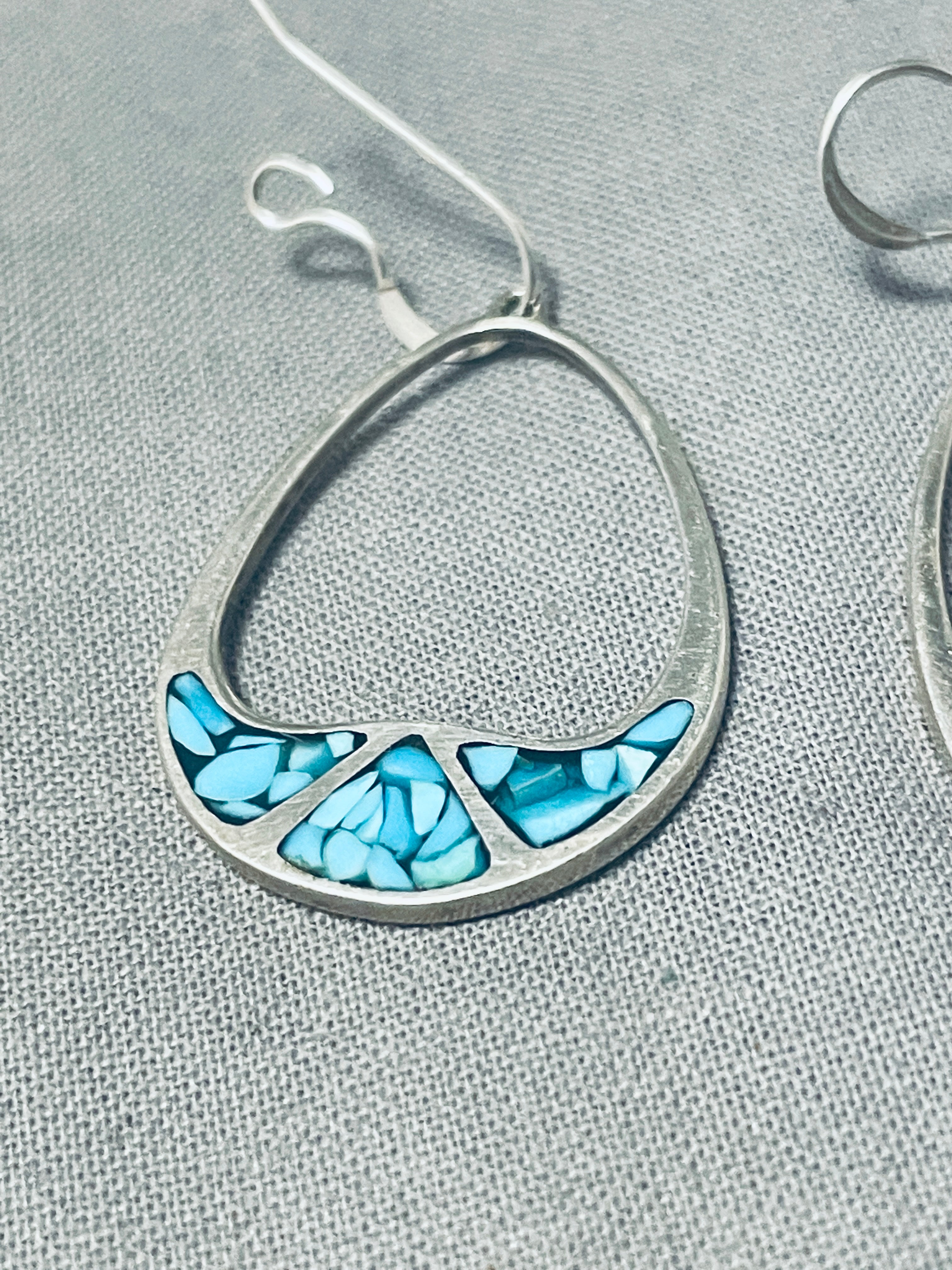 Authentic Native American Navajo Turquoise Chip Inlay Sterling Silver Earrings | Handmade Southwest Jewelry for Women | Perfect for Boho Fashion, Gift Giving & Special Occasions