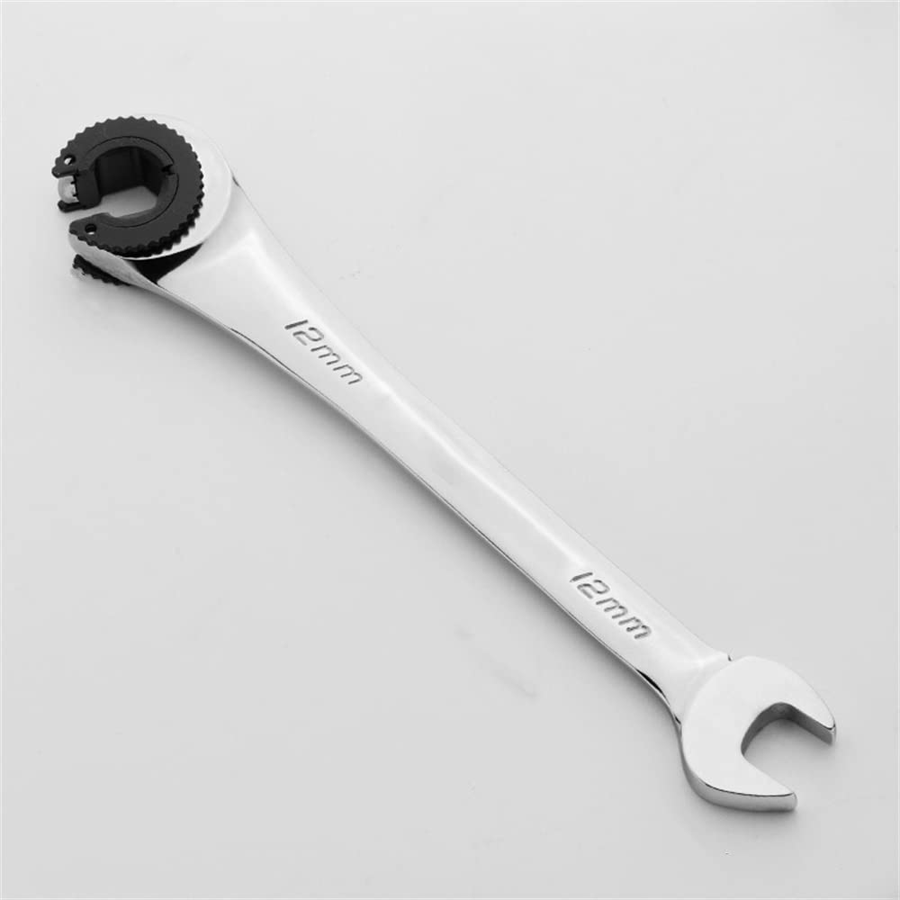 Metric Tubing Ratchet Wrench - Chrome Vanadium Steel 72-Tooth Rotating Head - Half Open Dual Use (12mm Fixed) - Ideal for Plumbing, Automotive & Mechanical Repairs