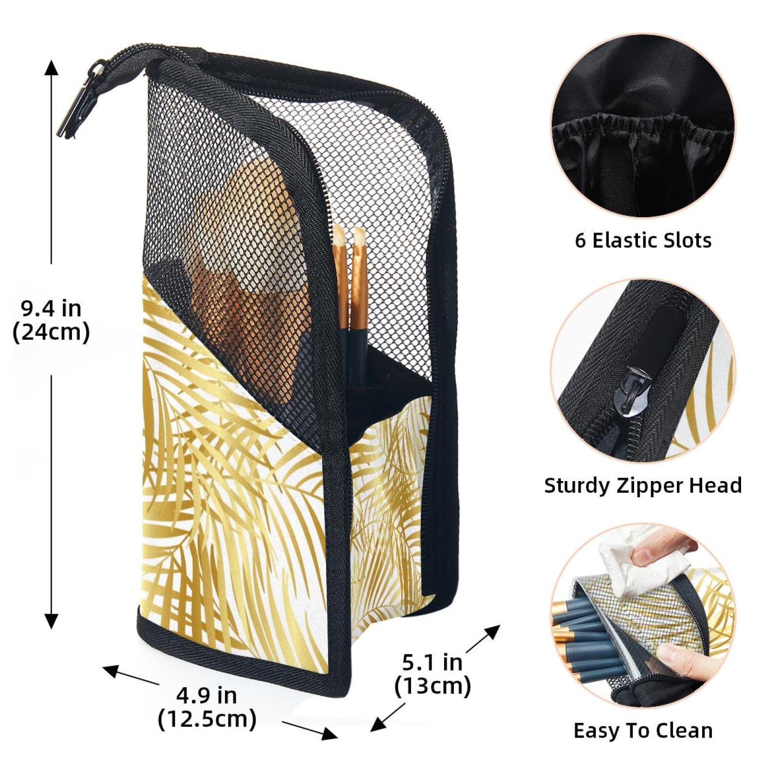 12-Piece Makeup Brush Organizer Bag with Portable Holder Case - Globe Leaves Tropical Design for Travel & Home Storage | Perfect for Makeup Artists & Beauty Enthusiasts