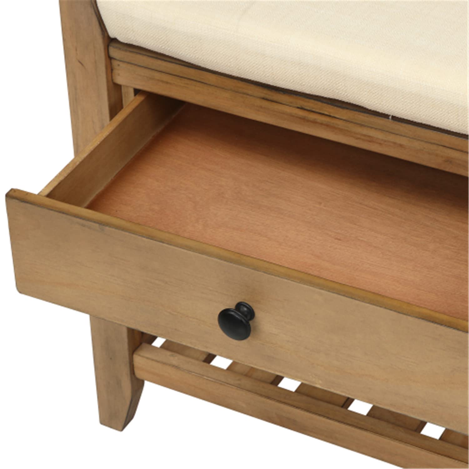 Multipurpose Storage Bench with Cushioned Seat, Shelf & 2 Drawers - Entryway Shoe Rack for Living Room, Hallway - Grey Crash Fabric - Perfect for Small Space Organization & Shoe Storage