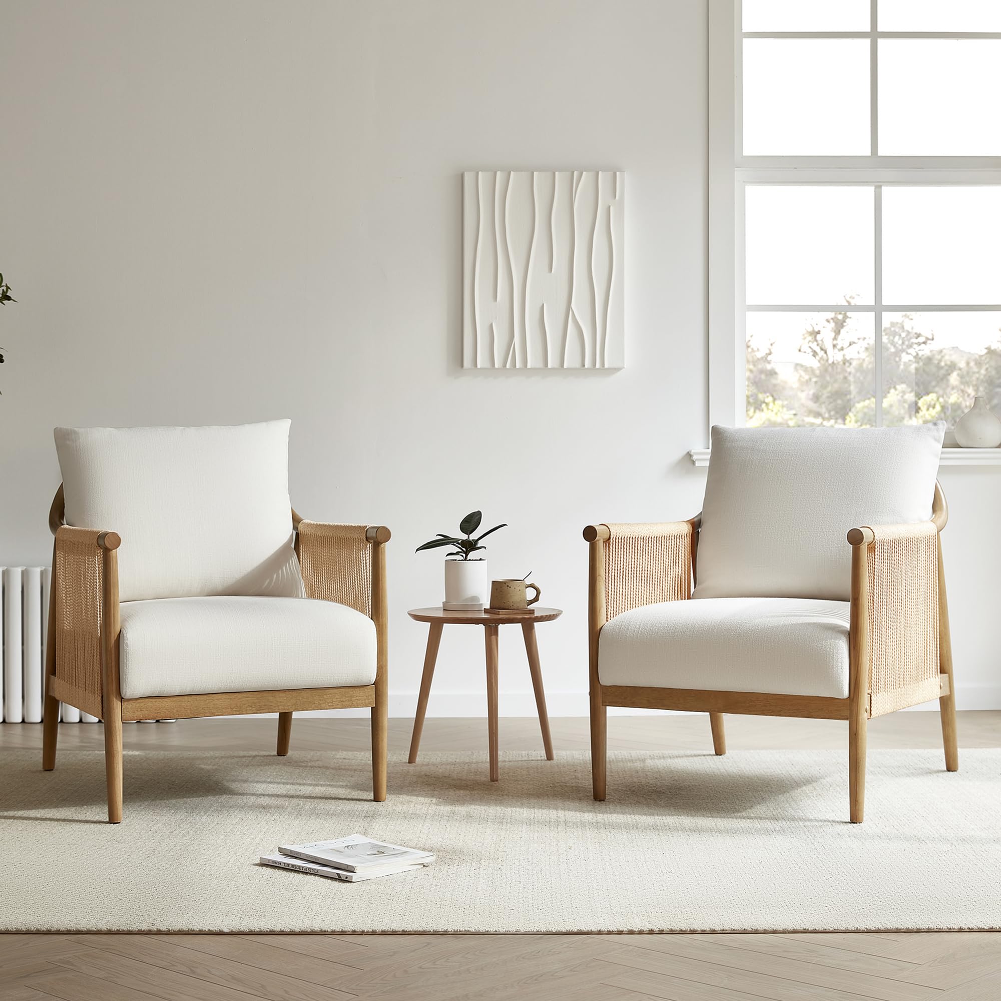 CHITA Braid Armchair - Modern Woven Accent Chair for Living Room, Bedroom & Office - Cream Upholstered Lounge Chair - Perfect for Reading Nook, Cozy Corner & Small Spaces