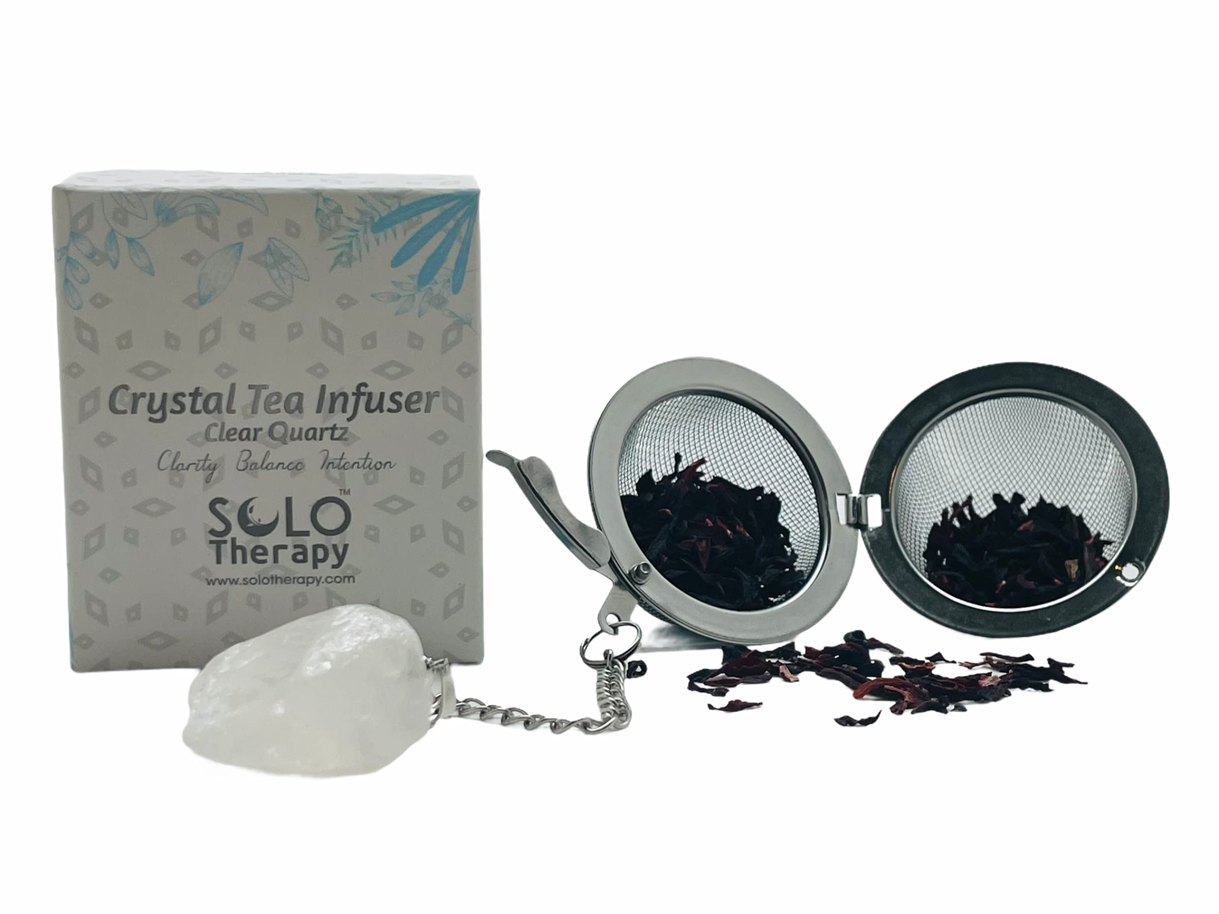 Premium Clear Quartz Crystal Tea Infuser with Stainless Steel Mesh - Elegant Tea Strainer Ball for Loose Leaf Tea - Extended Chain Hook for Easy Brewing - Perfect for Home, Office, and Gift Giving