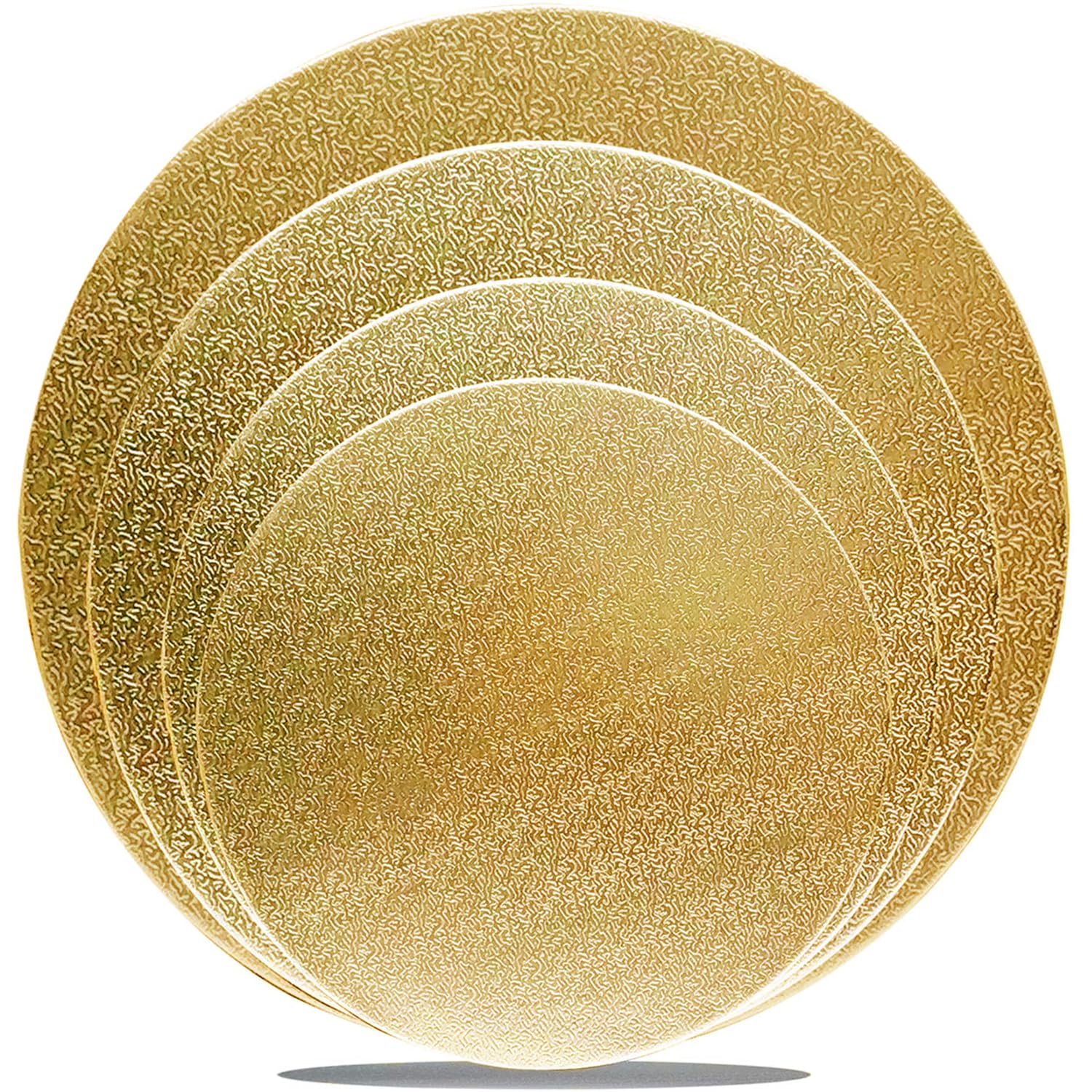 WANBAO 4-Pack Gold Cake Boards - 6, 8, 10, 12 Inch Round Cake Circles - Sturdy Cardboard Cake Base for Baking, Wedding, Birthday & Dessert Display - Perfect for Cake Decorating, Pizza Serving & Food Exhibition Displays