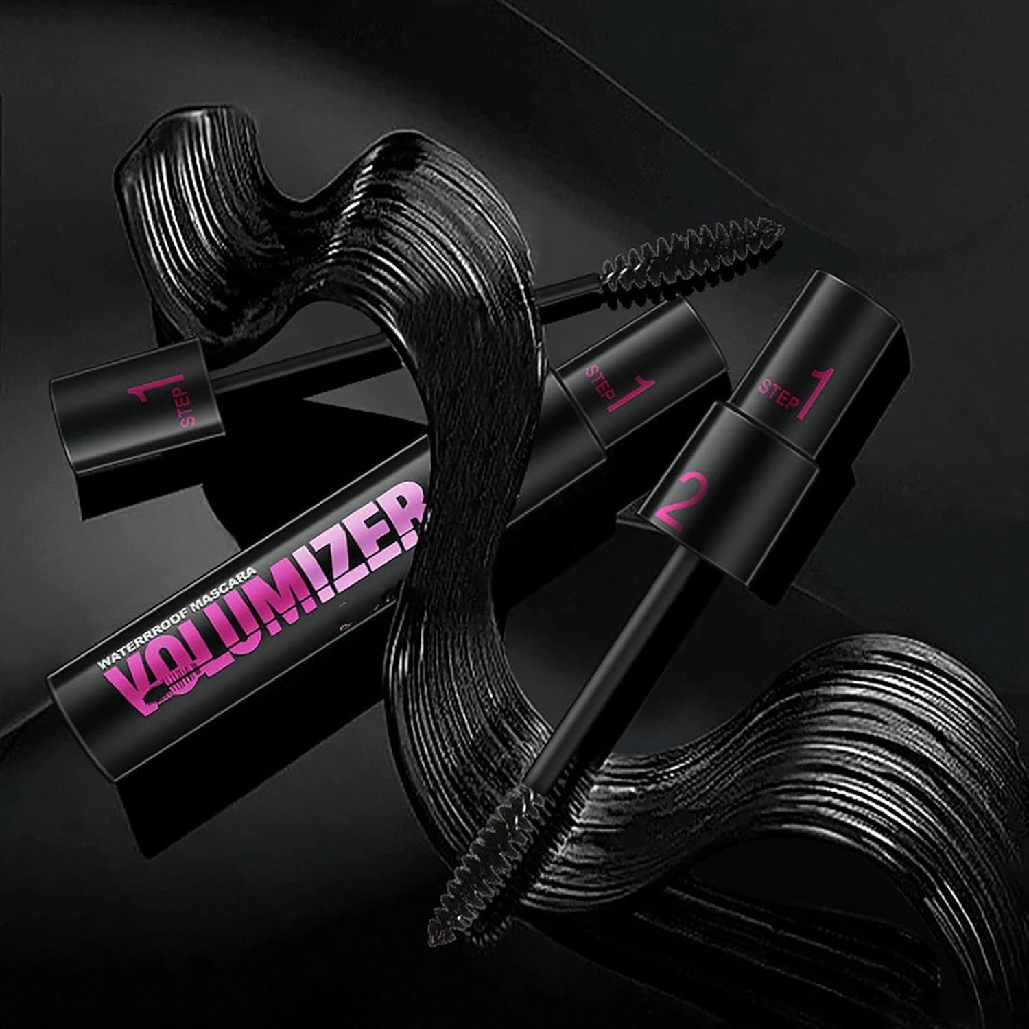 2 in 1 Dual-Brush Black Mascara - Waterproof, Long Lasting, Smudge Proof for Thickening & Lengthening - Volumizing Fiber Lash Mascara for Natural Curled Lashes (Black) | Perfect for Day to Night Wear, Parties, Weddings & Everyday Glam