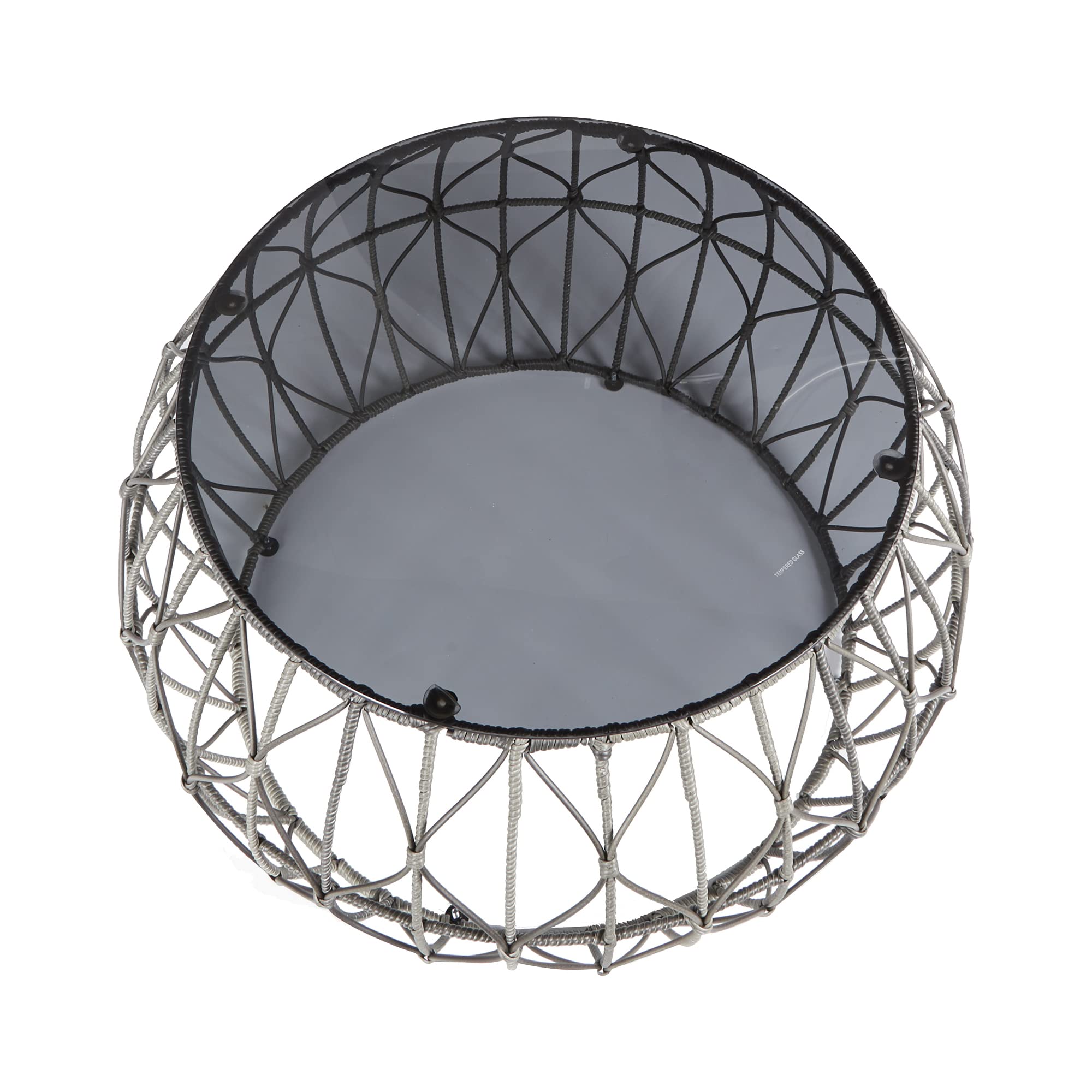 Blake Round Iron and Glass Outdoor Accent Table - Patio Side Table for Garden, Poolside & Balcony Decor