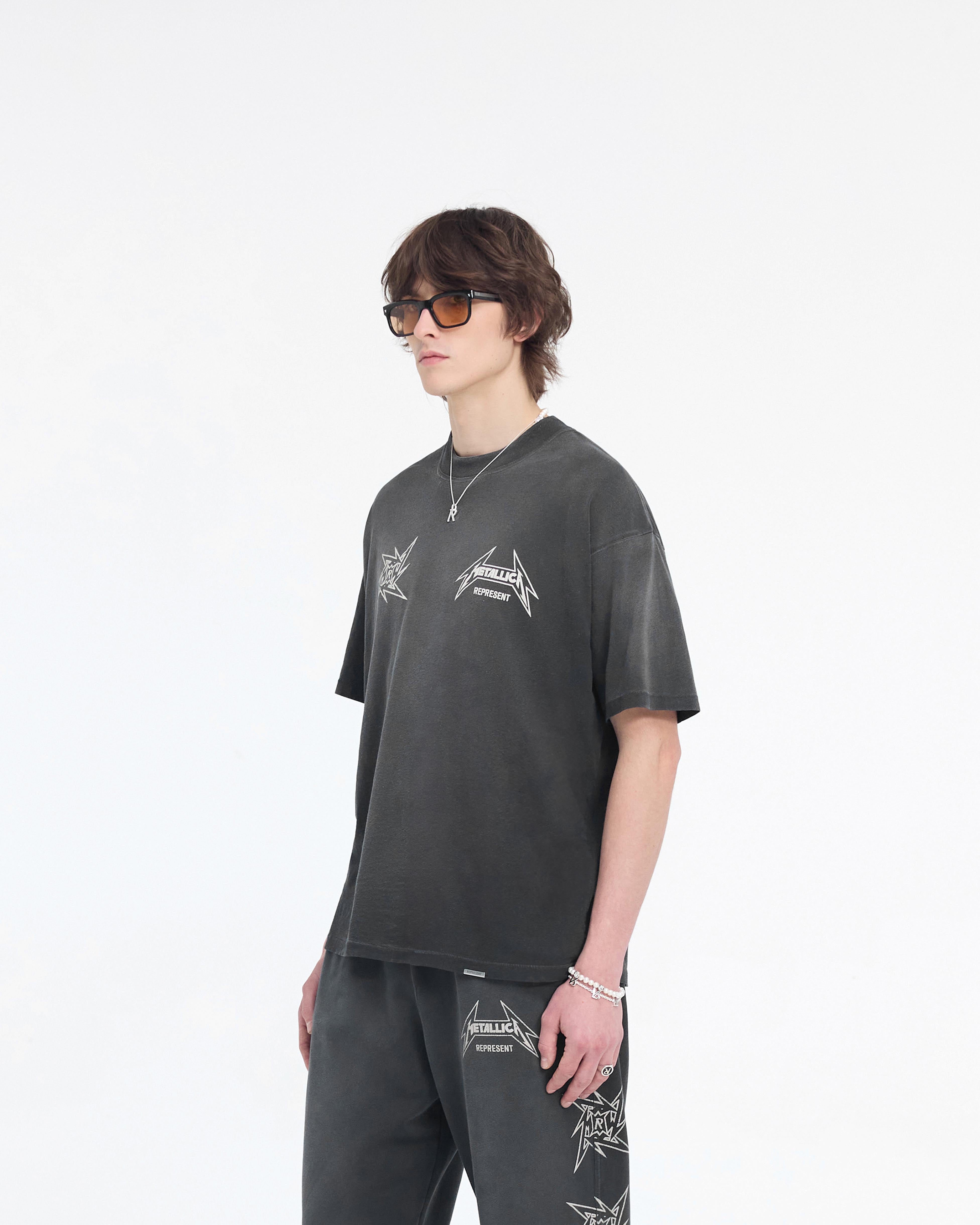 Represent X Metallica Local Crew T-Shirt - Stained Black | Vintage Band Merch for Concerts & Casual Wear