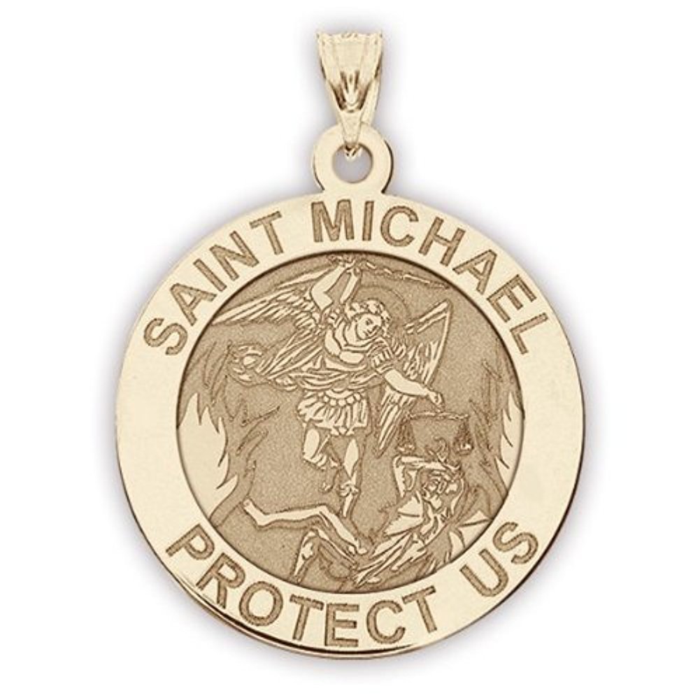 Saint Michael Religious Medal - 2/3 Inch (Dime Size) Solid 14K Yellow Gold Pendant for Necklace - Perfect for Baptism, First Communion & Spiritual Protection Gifts