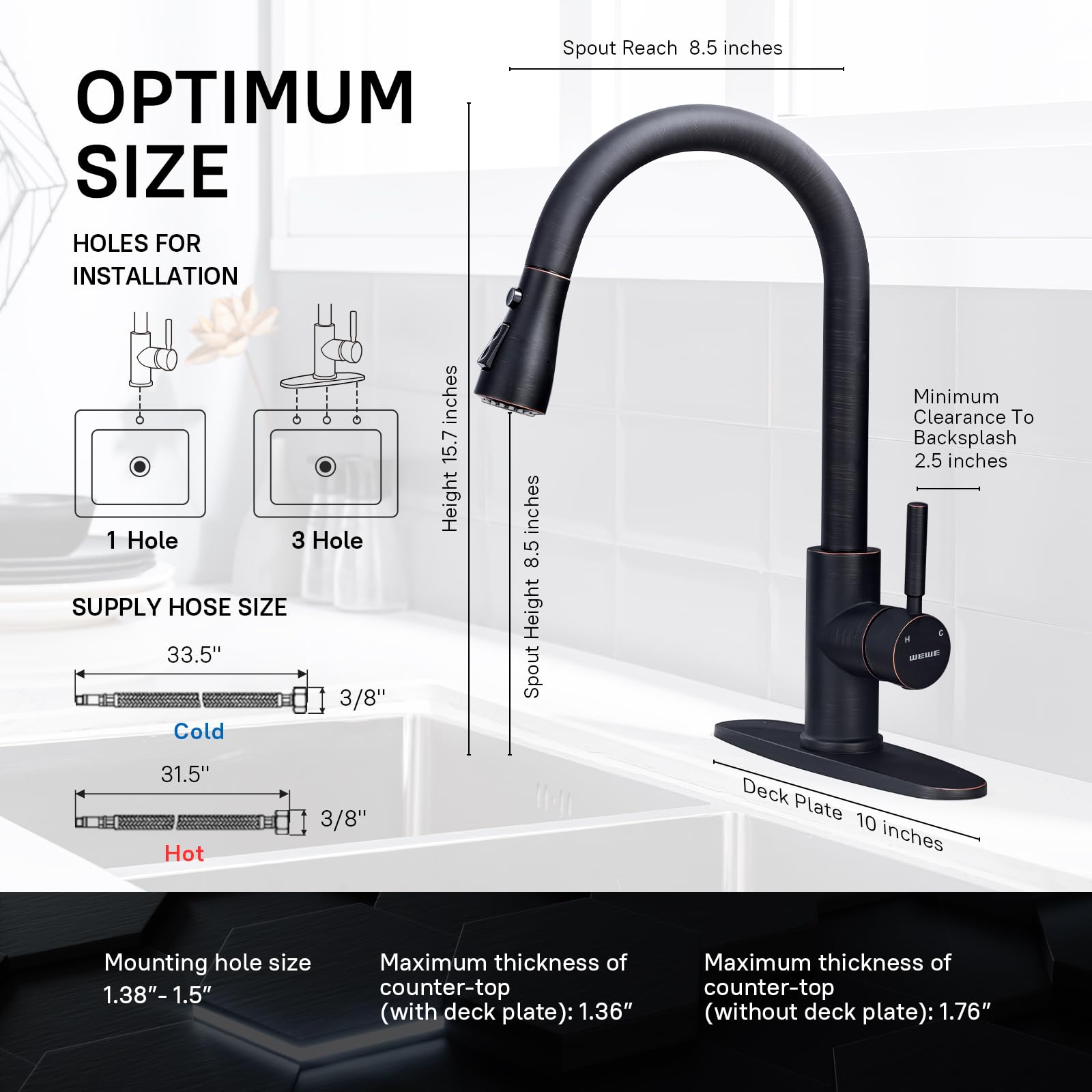 Premium WEWE Commercial Kitchen Faucet with Pull Down Sprayer - Oil Rubbed Bronze Farmhouse Sink Faucet, High Arc Stainless Steel Single Handle Design for Utility, RV & Laundry Sinks | Ideal for Modern Homes, Restaurants & Mobile Living Spaces