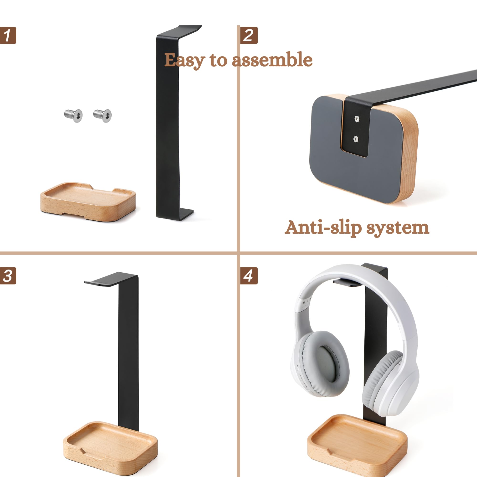 Premium Solid Wood Headphone Stand for Desk - Stylish & Durable Headset Holder - Gaming & Office Headphone Organizer - Perfect for Home, Office, and Gaming Setup Accessories