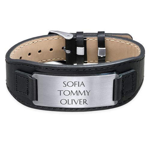 **Handmade Personalized Engraved Black Leather Cuff Bracelet for Men - Stainless Steel & Leather Wristband - Custom Name/Date - Perfect Gift for Dad, Husband, Boyfriend (Father's Day, Christmas, Birthday) - Ideal for Casual Wear, Date Nights & Special Occasions**