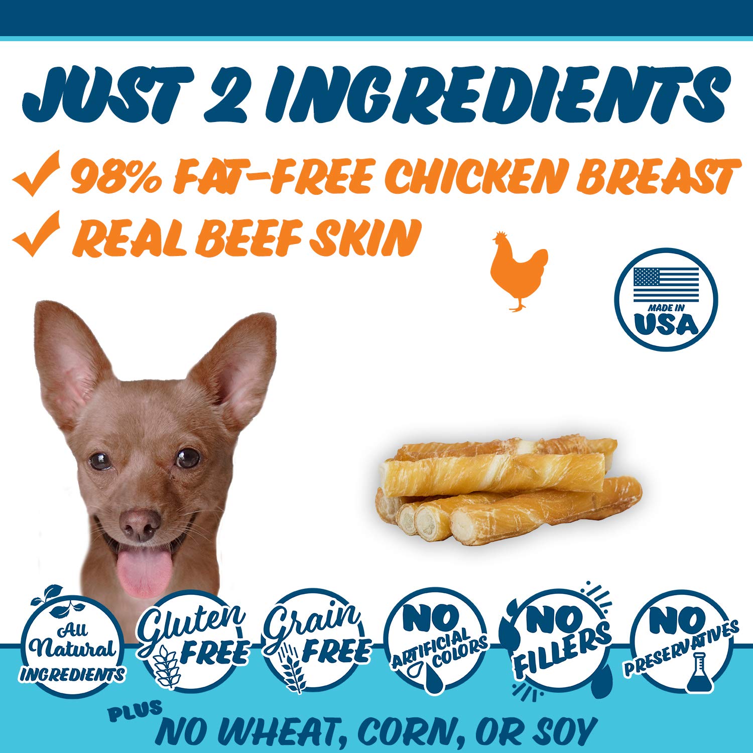 Texas Pet Company Chicken Jerky Dog Treats - Soft & Crunchy 2-in-1 Healthy Snacks for Small & Large Dogs | USA Made, 75 Count | Perfect for Training Rewards & Dental Chewing