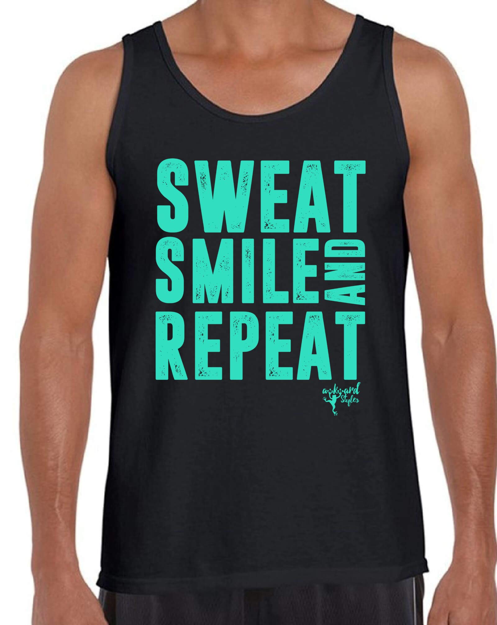 Awkwardstyles Men's Sweat Smile Repeat Tank Top - Motivational Quote Muscle Tee with Free Bookmark - Gym Workout & Casual Summer Outfit