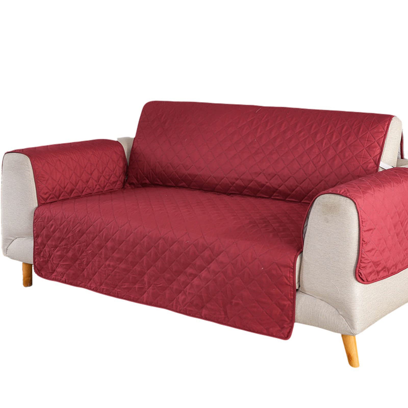 Reversible Quilted Microfiber Sofa Cover - Tear Resistant, Washable Couch Protector with Straps (Black/Red, 190x196cm) - Perfect for Living Room Furniture Protection & Home Decor