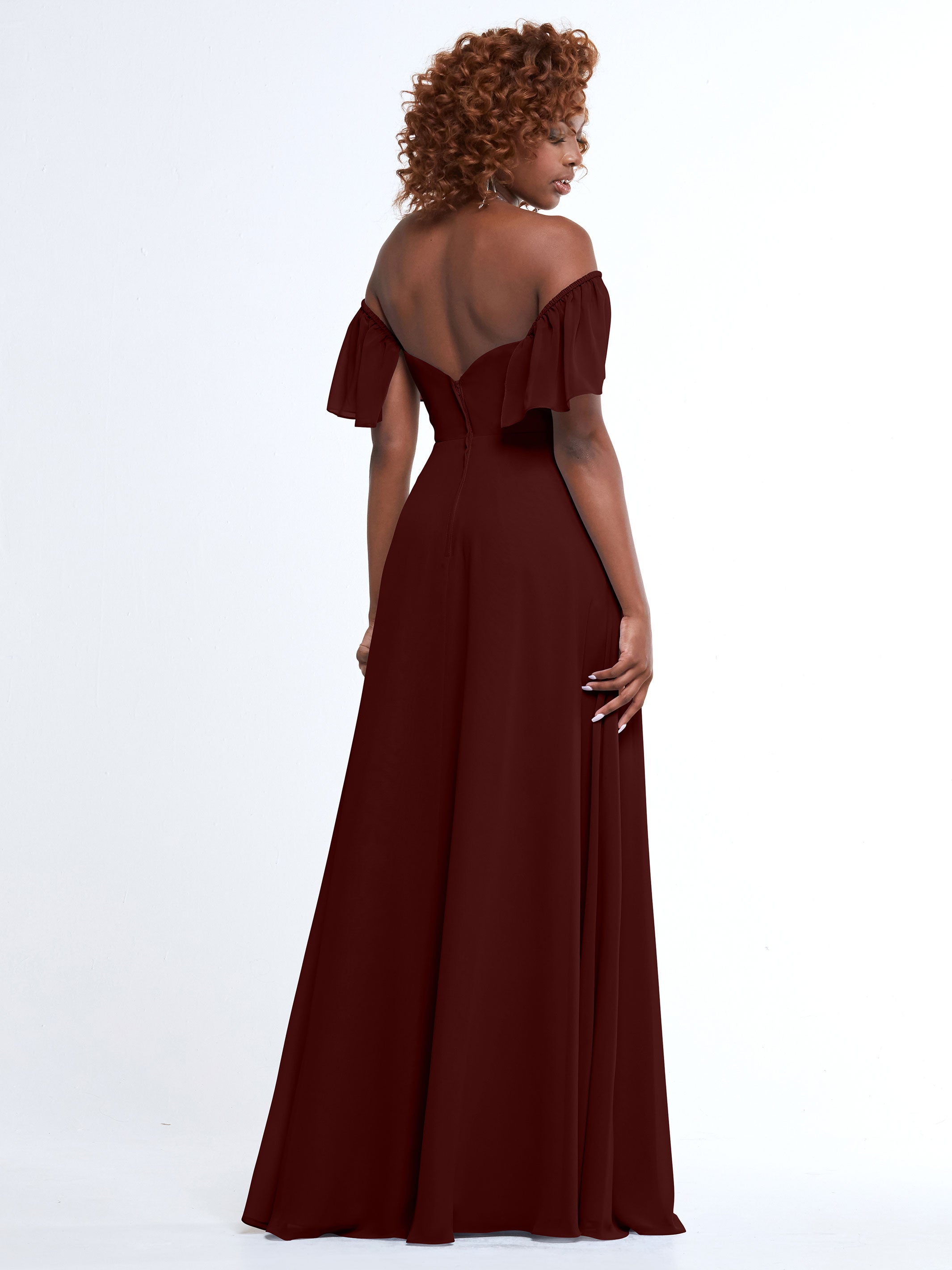 Elegant A-Line Off-The-Shoulder Chiffon Bridesmaid Dress with Pockets - Perfect for Weddings, Formal Events & Special Occasions