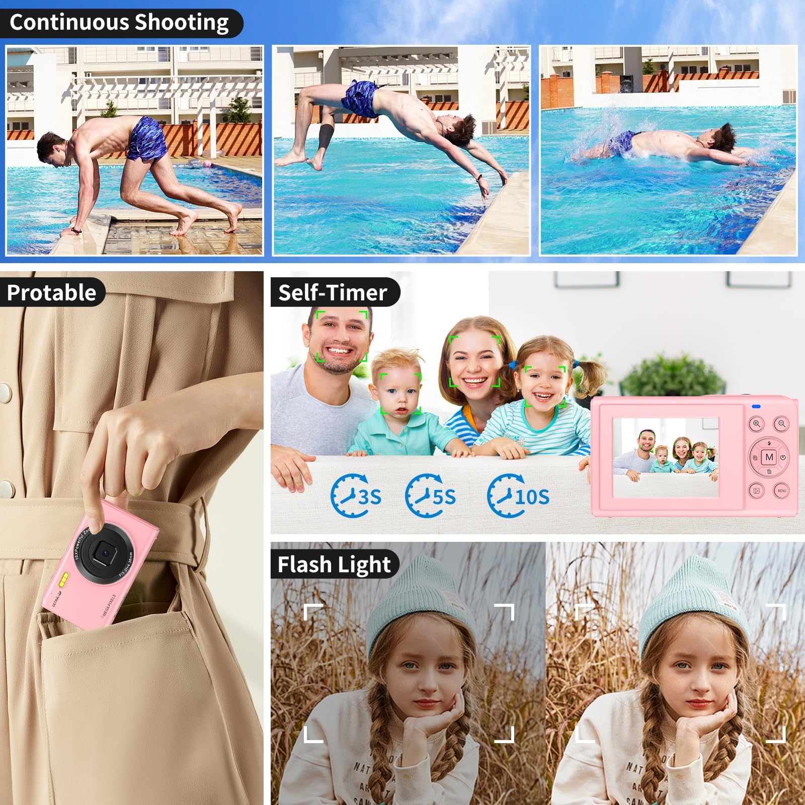 1080P FHD Kids Digital Camera with 32GB Card & 2 Batteries - Vintage Pink Mini Camera for Children, Teens, Boys & Girls | Perfect for Birthday Gifts, Travel Photography & First Camera Experience