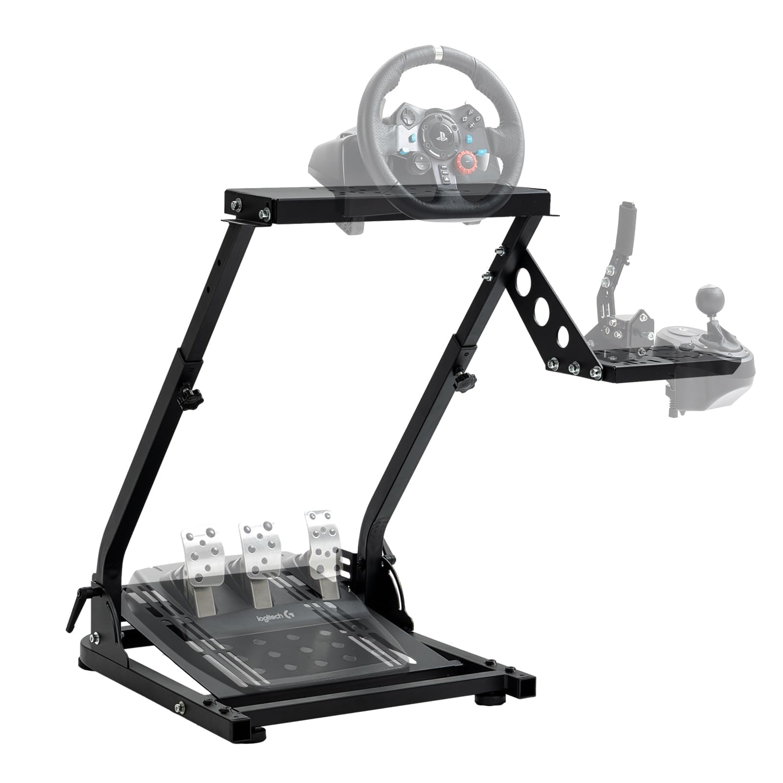 Hottoby Racing Steering Wheel Stand Foldable with Shift Lever - Compatible with Logitech G25 G27 G29 G920 G923, Thrustmaster T150 T248 T300 - Multi-Level Adjustable, Easy Storage & Installation - Perfect for Sim Racing Cockpit Setup (No Wheel & Pedal Included) - Ideal for Gaming, Racing Simulators & Home Entertainment