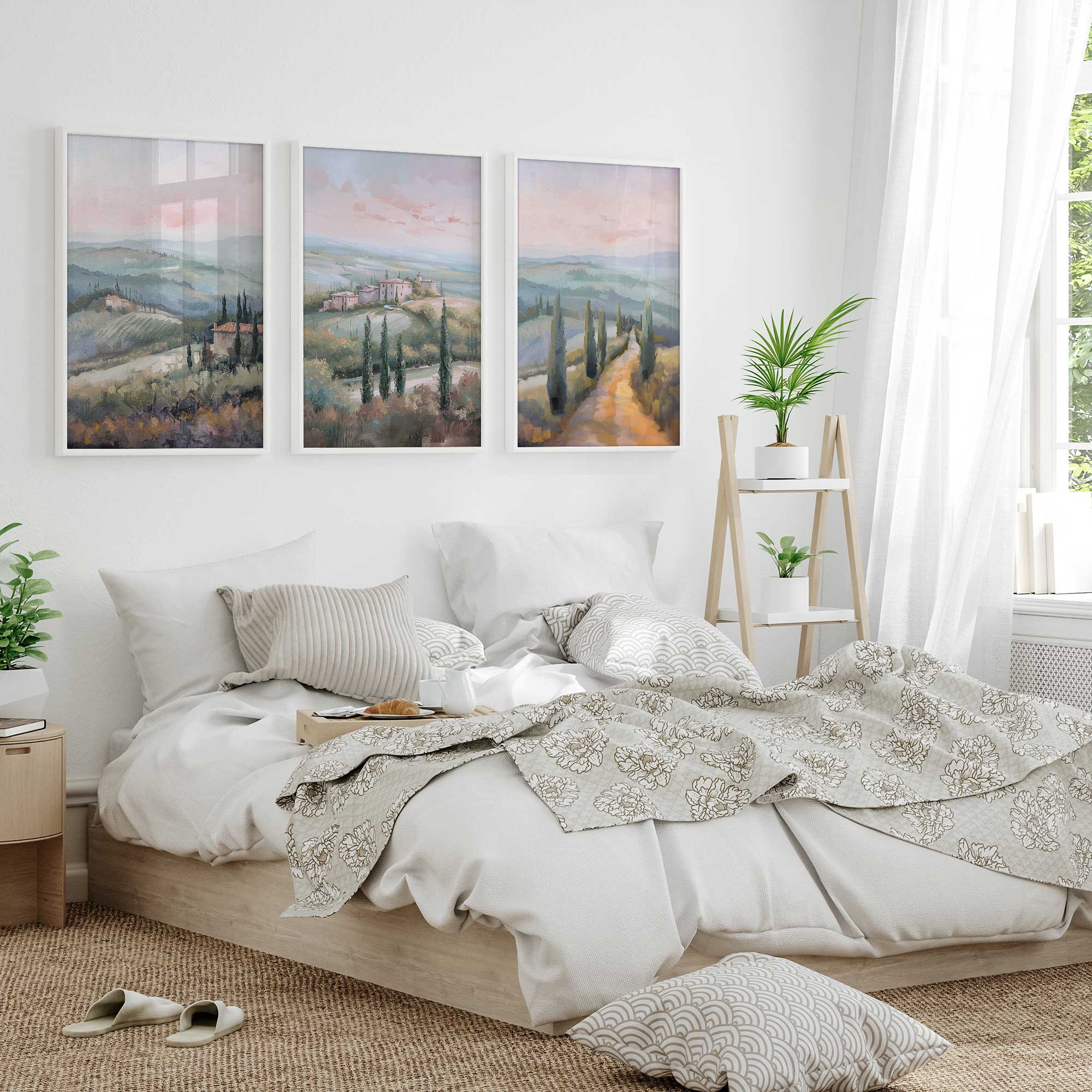 Tuscany Sunset Landscape Art Prints - Set of 3 High-Quality Archival Matte Paper Wall Decor for Living Room, Bedroom & Office