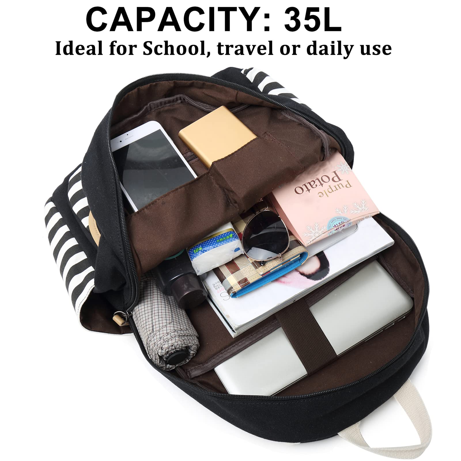 Lightweight Canvas Backpack for Girls - School & Travel Use