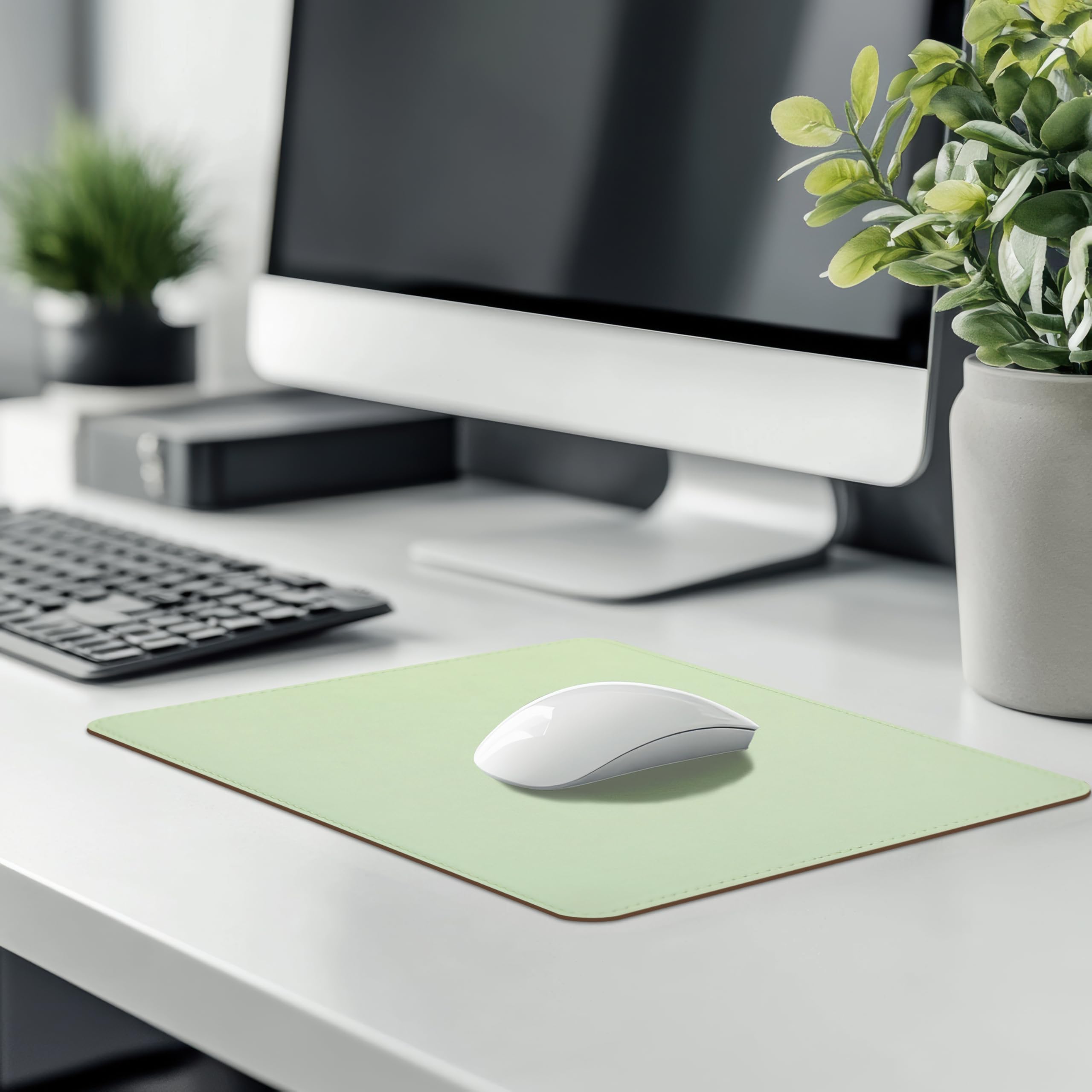 Premium PU Leather Mouse Pad with Stitched Edge - Non-Slip Microfiber Base, Waterproof Desk Mat for Computer & Laptop (8x11 Inch, Fresh Green) - Perfect for Office, Gaming & Home Workspace