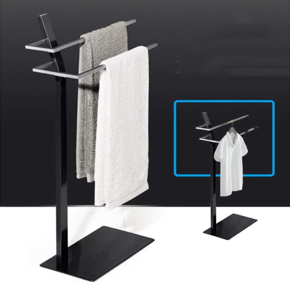 CTEGOOD Free Standing Towel Rack - 2 Tier Stainless Steel Bathroom Towel Holder, Waterproof & Rustproof Drying Stand for Kitchen, Laundry Room - Black (Perfect for Small Spaces & Quick Drying)