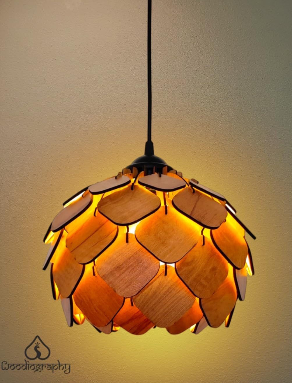 Handcrafted Wooden Pendant Lamp - Small Wooden Ceiling Light, Natural Wood Hanging Chandelier for Living Room, Bedroom & Dining Room Decor