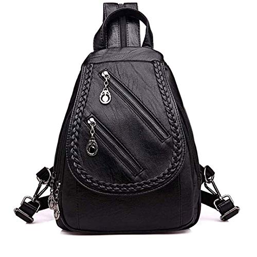 2020 Women's PU Leather Satchel Backpack - Classic Black Waterproof School & Travel Shoulder Bag - Multi-Function Design for Work, College & Outdoor Adventures (Black)