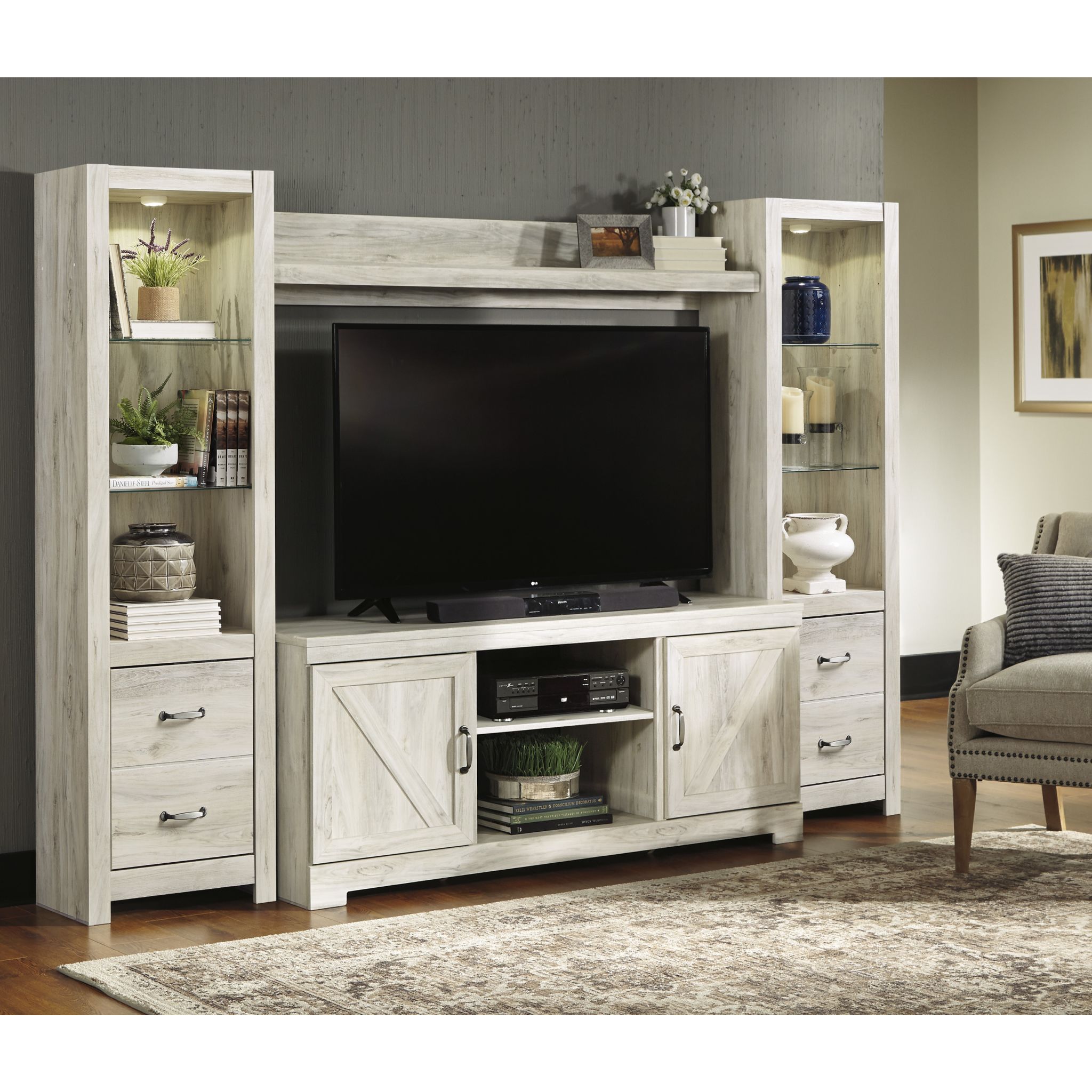 Bellaby 5-Piece Entertainment Unit TV Stand Set - Modern Whitewash Finish for Living Room, Home Theater & Media Storage