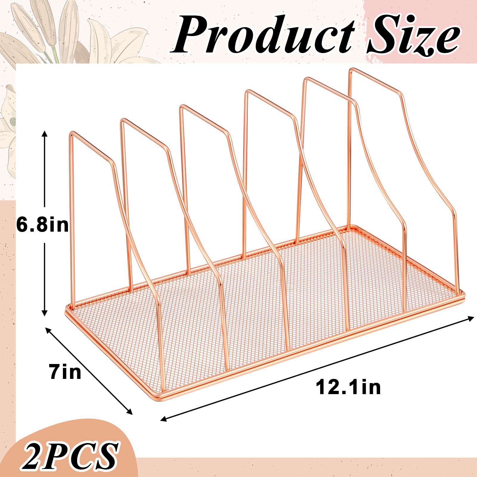 2-Pack 5-Slot Wire File Organizer & Magazine Holder - Rose Gold Desktop File Sorter for Office, Home, or School - Perfect for Desk Organization, Paper Storage, and Document Management