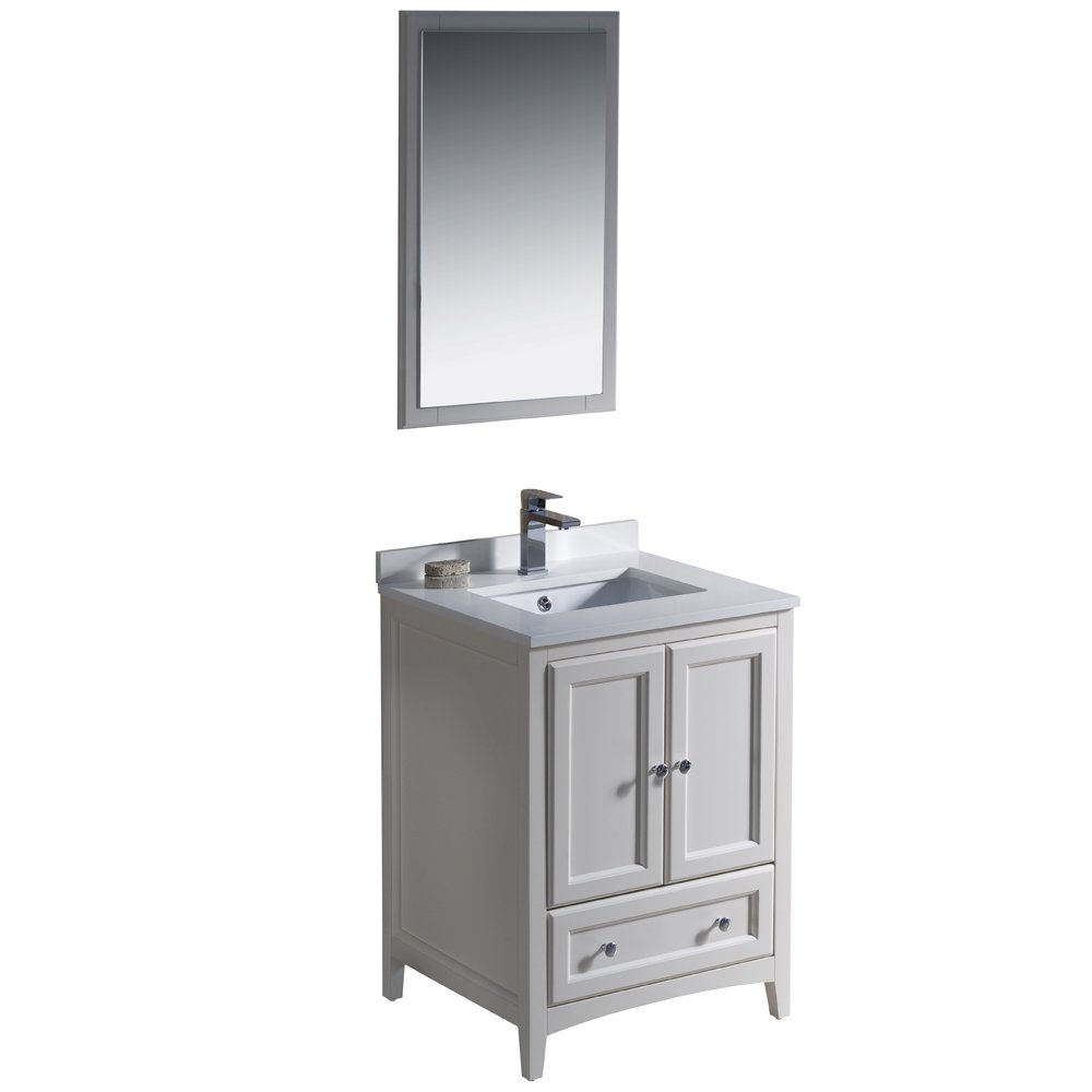 Fresca Bath FVN2024AW 24-Inch Oxford Vanity in Antique White - Perfect for Modern Bathroom Renovations & Small Space Solutions