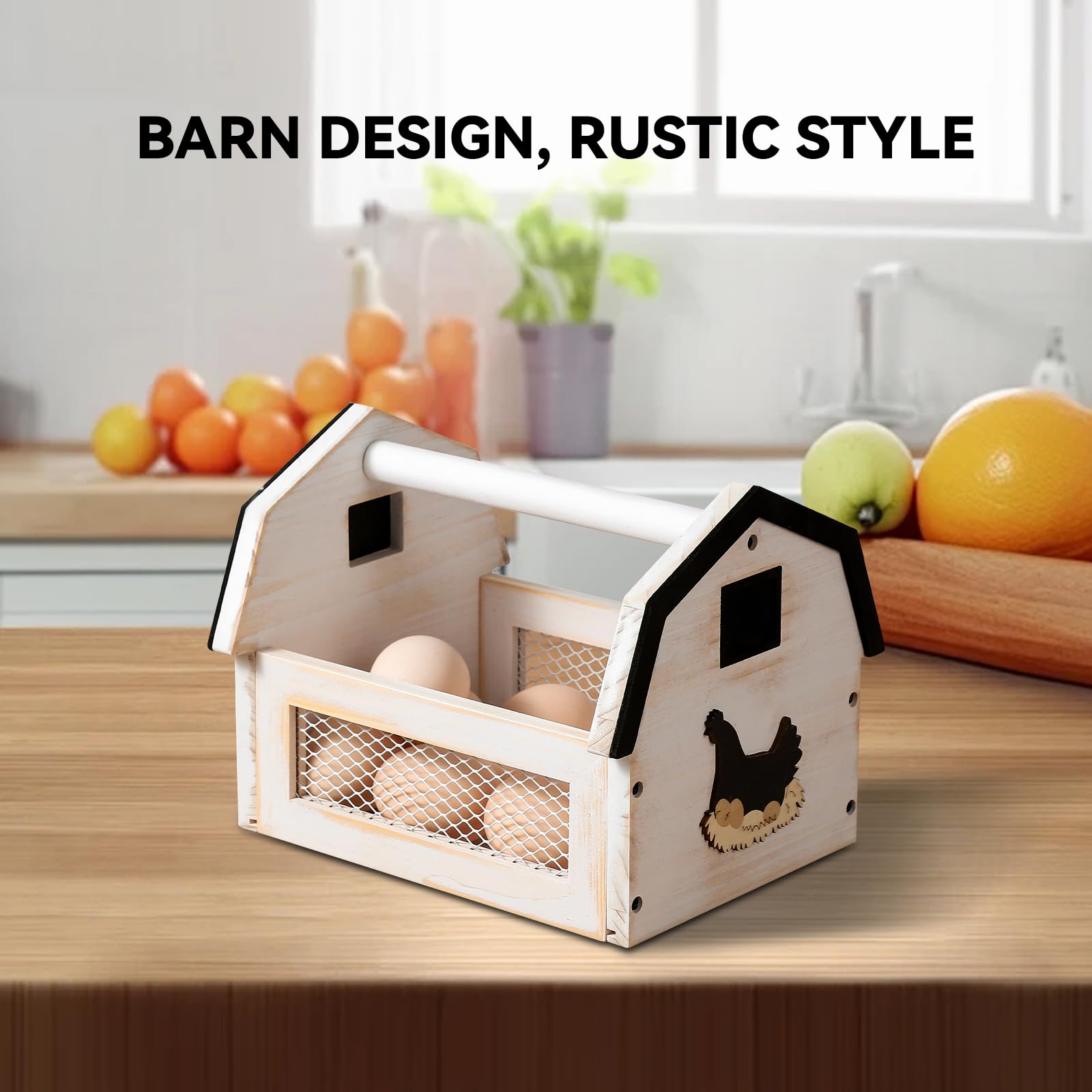 Farmhouse Egg Basket for Collecting Fresh Eggs - Wooden Chicken Egg Holder with Handle - Rustic Countertop Egg Storage - Perfect for Farm, Kitchen, and Farmers Market Use