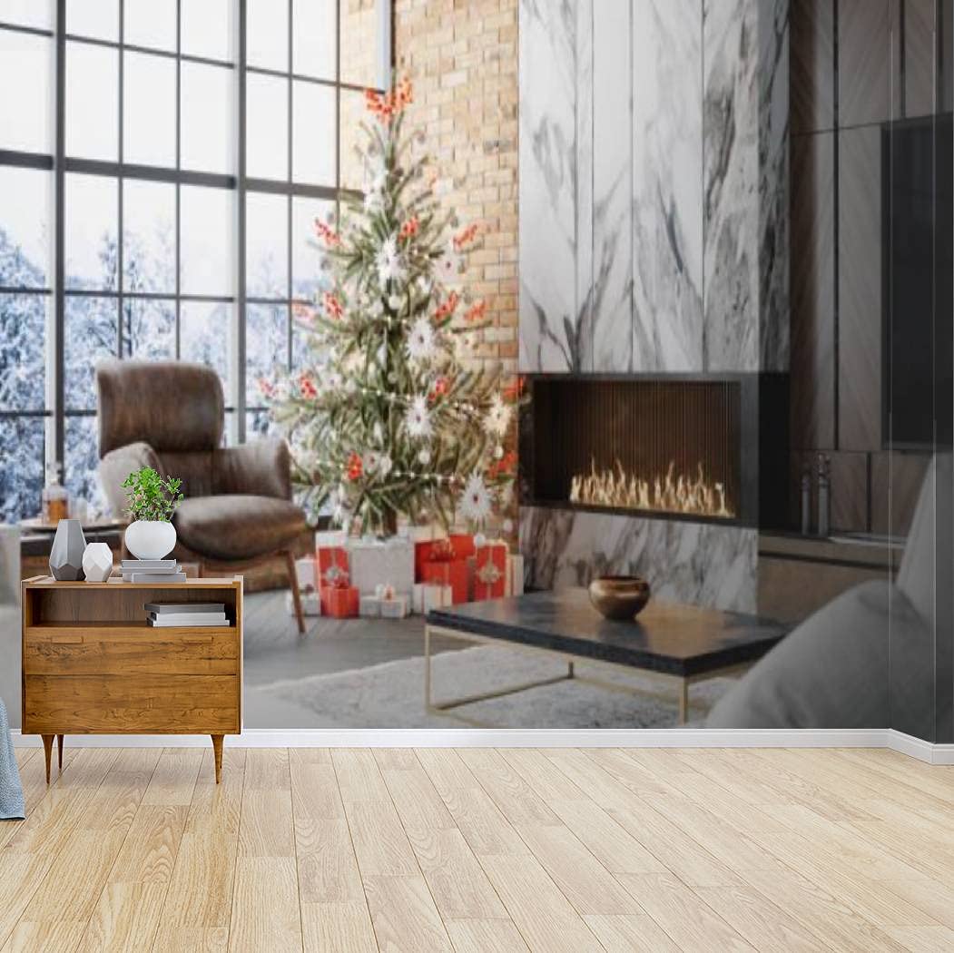 Luxury Self-Adhesive Peel & Stick Wallpaper - Fireplace & Christmas Decoration Canvas Print Wall Mural for Living Room, Bedroom, Home Decor | Easy DIY Wall Sticker, Wall Decal, Home Craft