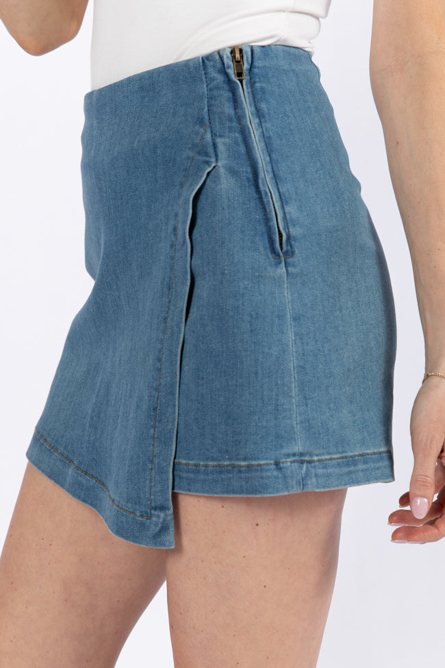 Stylish Medium Wash Denim Skort for Women | Comfortable Denim Skirt Shorts Hybrid | Perfect for Casual Outings, Summer Wear & Street Fashion
