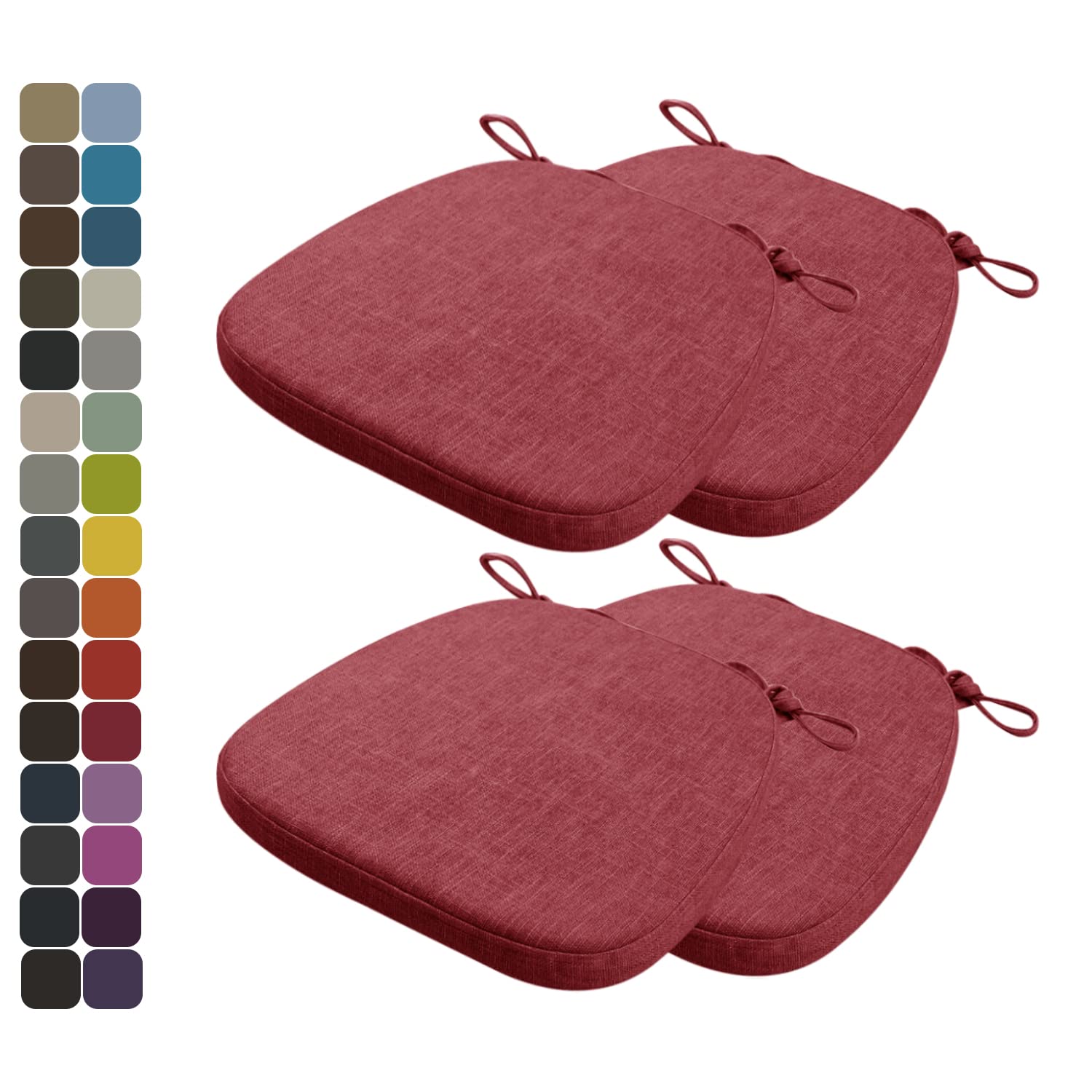 Kimgull Non-Slip Chair Cushions with Ties - Set of 4 Thickened Breathable Seat Pads, Detachable Washable Covers for Dining Chairs, Office & Living Room Furniture (17x15.7x2 Inches, Red) - Perfect for Home, Kitchen, Restaurant and Workplace Comfort