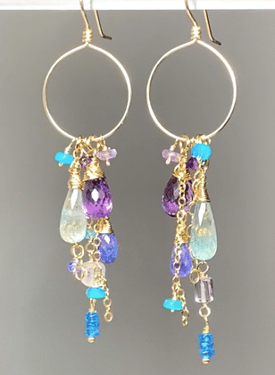 Amethyst Aquamarine Tanzanite Gold Fill Hoop Dangle Earrings for Women - Elegant Jewelry Gift for Birthday, Anniversary & Special Occasions