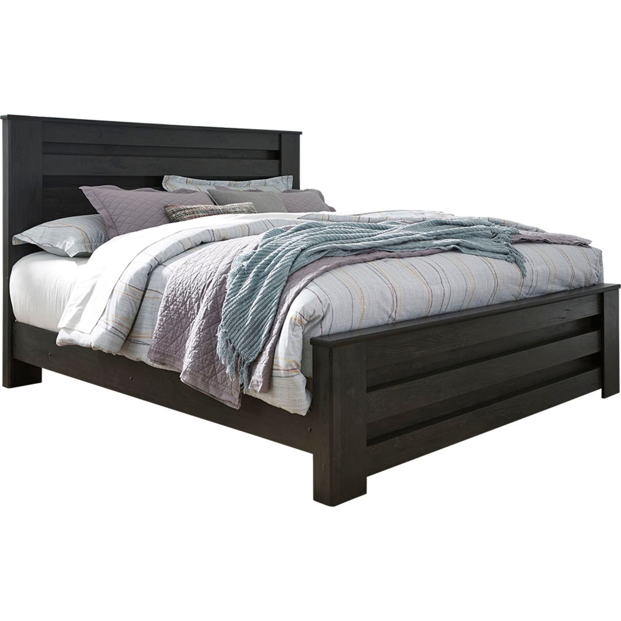 Brinxton Panel Bed - Queen Size Charcoal Upholstered Platform Bed Frame with Wooden Slats for Bedroom, Living Room, or Guest Room